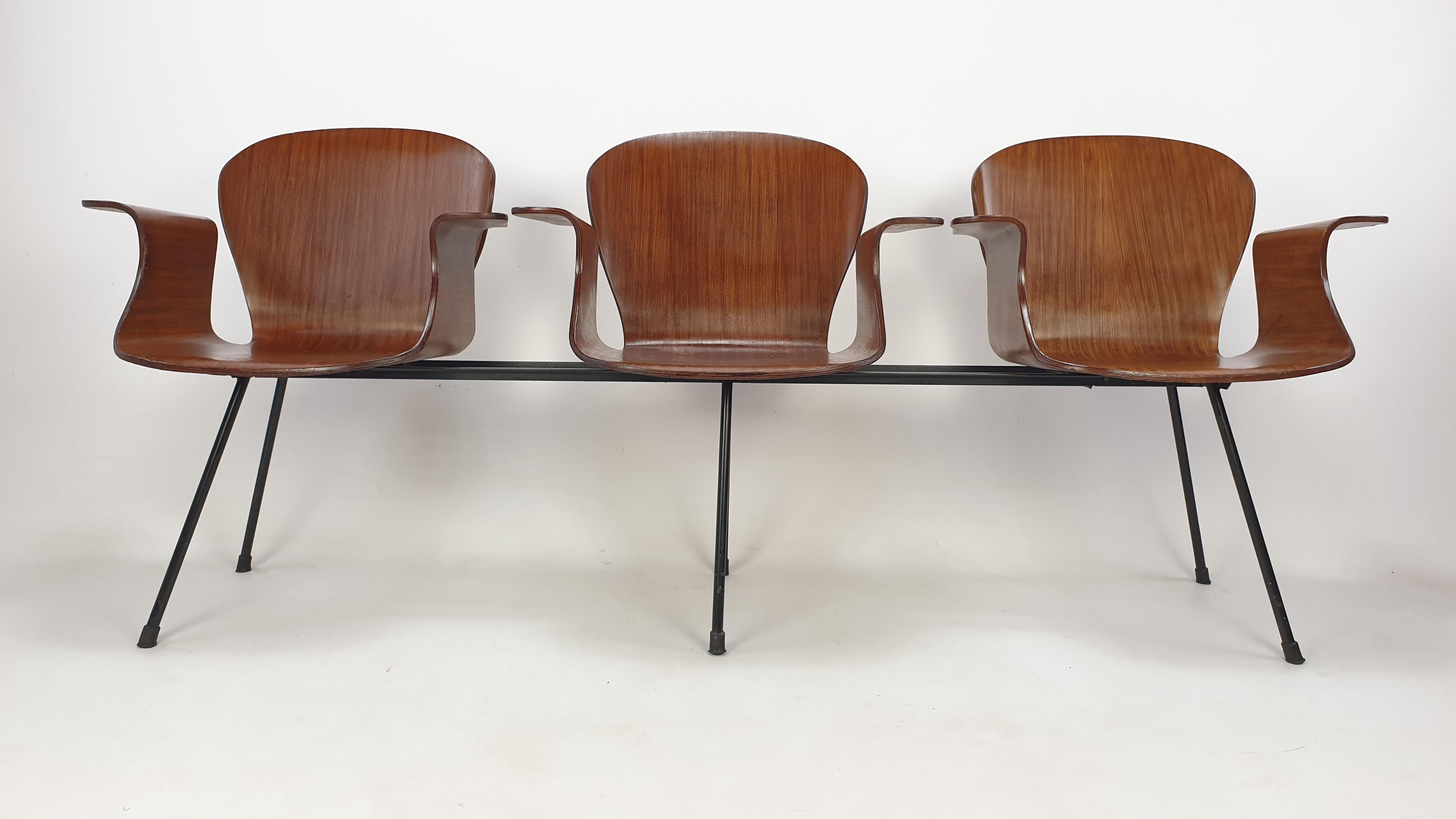 Mid-20th Century Mid Century Italian 3-Seat Bench by Carlo Ratti, 1950's For Sale