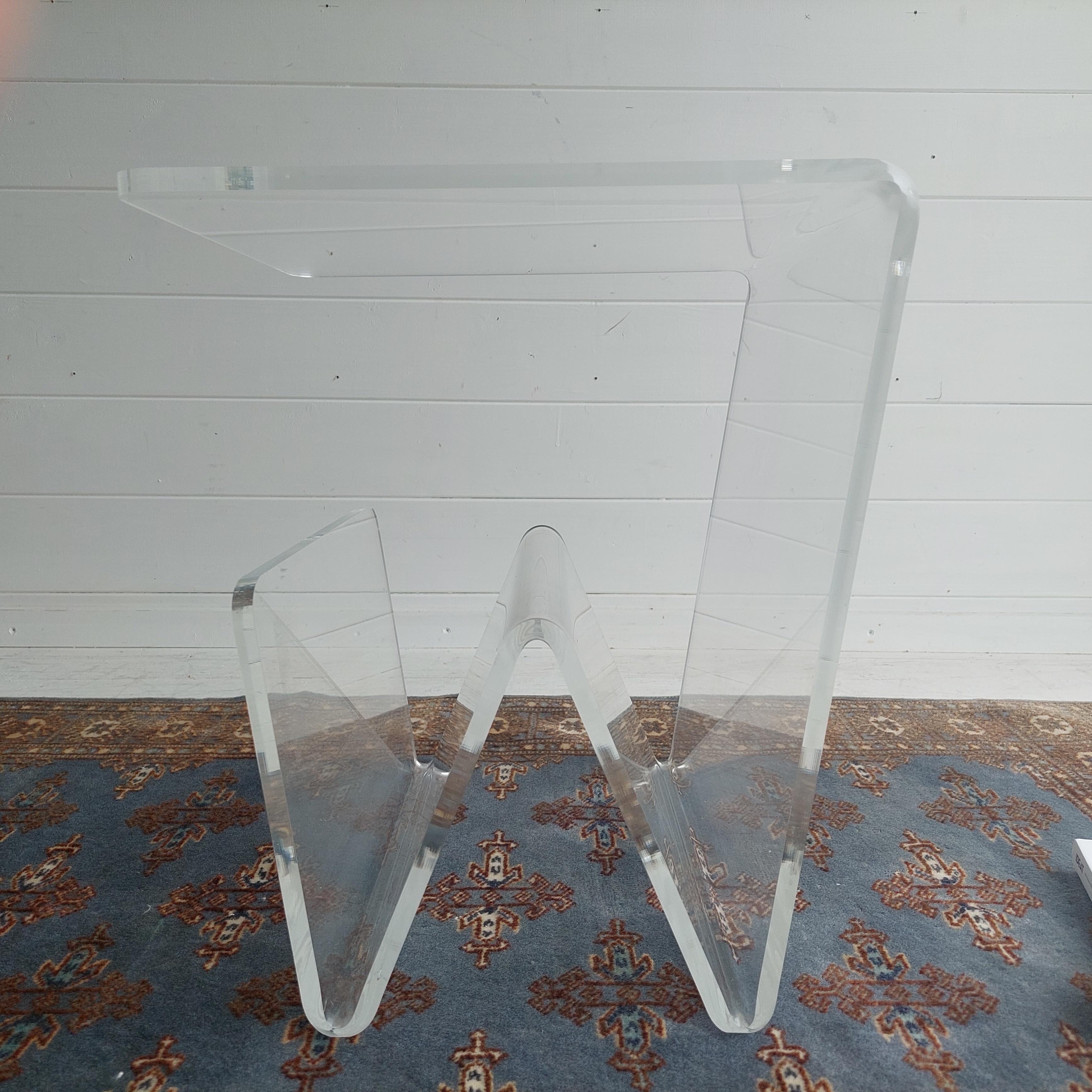 Mid Century Italian Acrylic Plexiglass Side Table with magazine rack, 70s 7