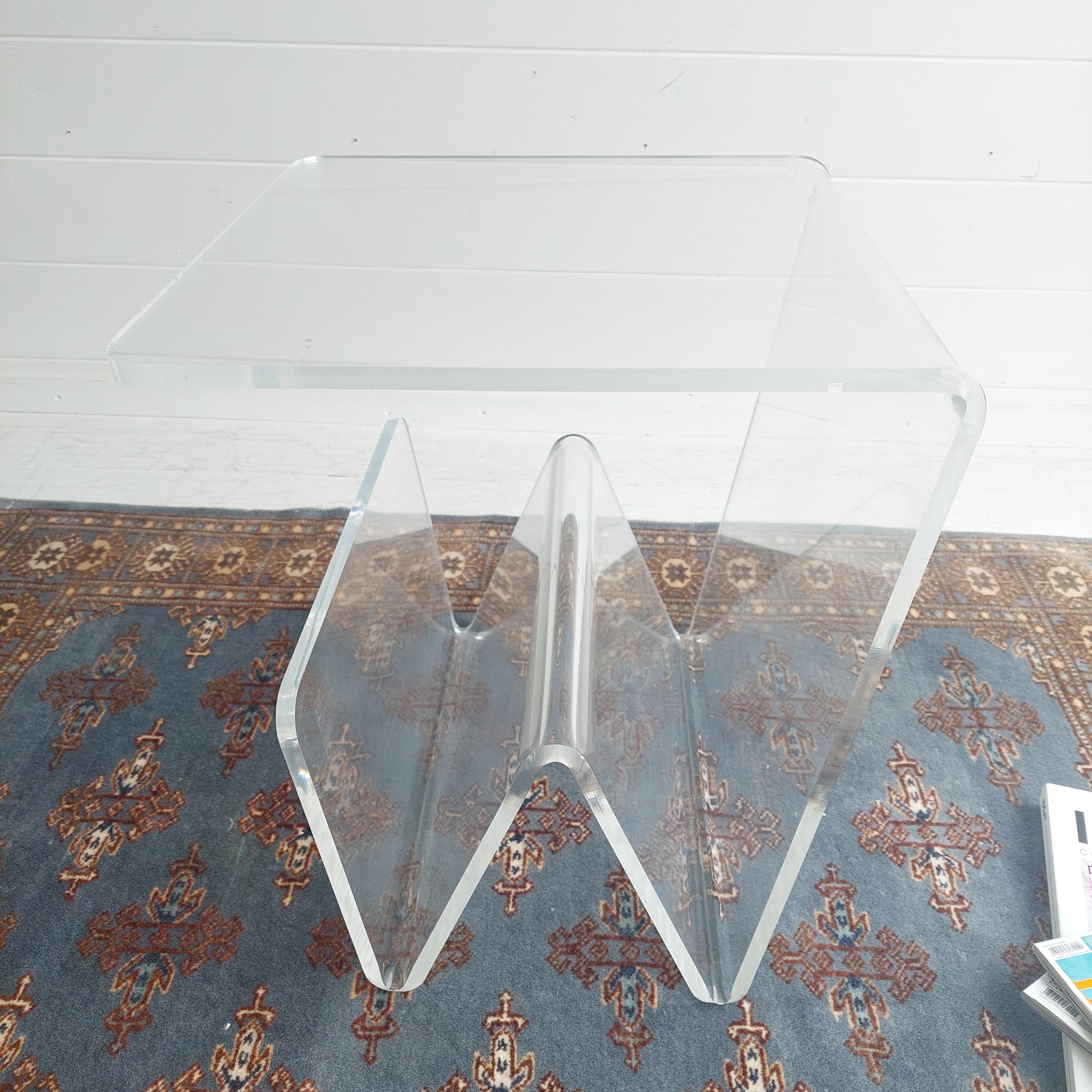 Mid Century Italian Acrylic Plexiglass Side Table with magazine rack, 70s 8