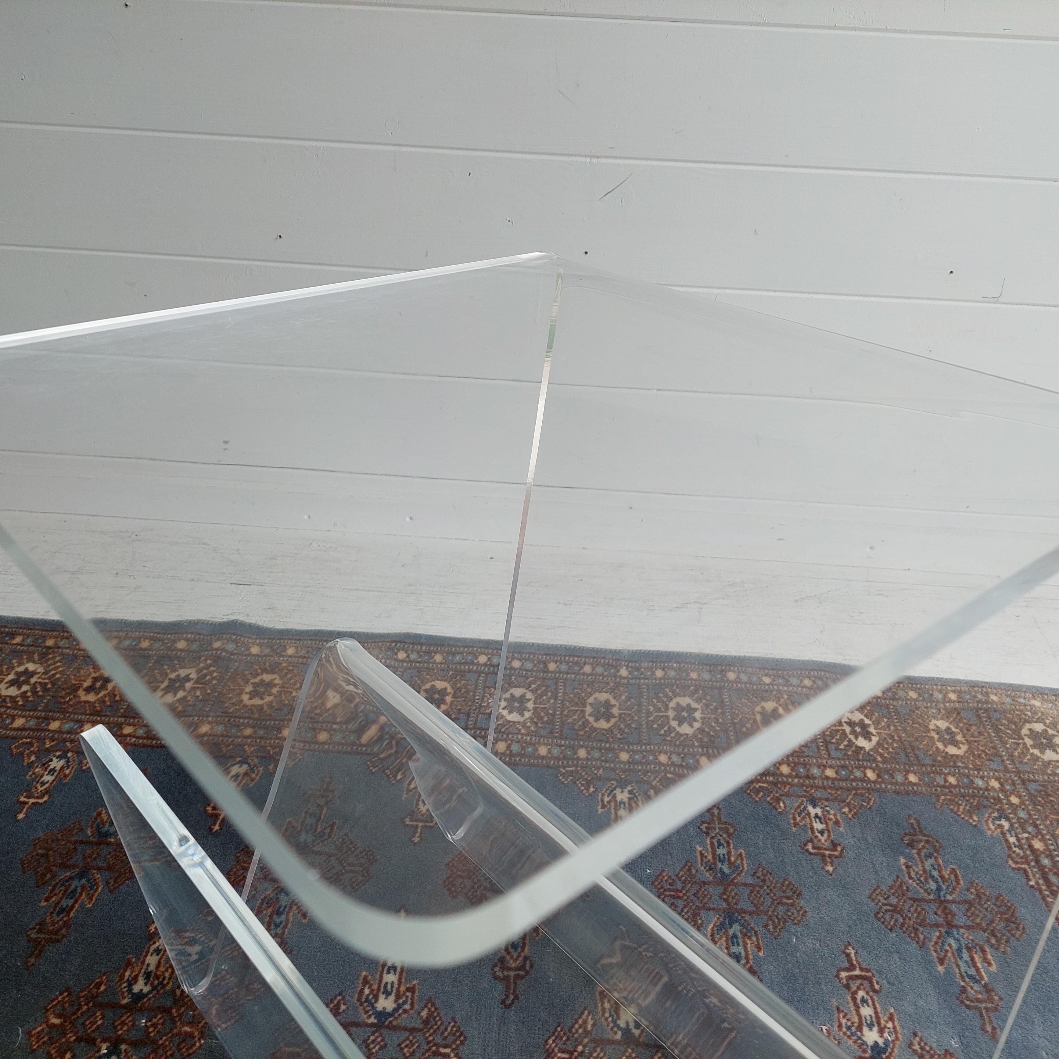 Mid Century Italian Acrylic Plexiglass Side Table with magazine rack, 70s 2