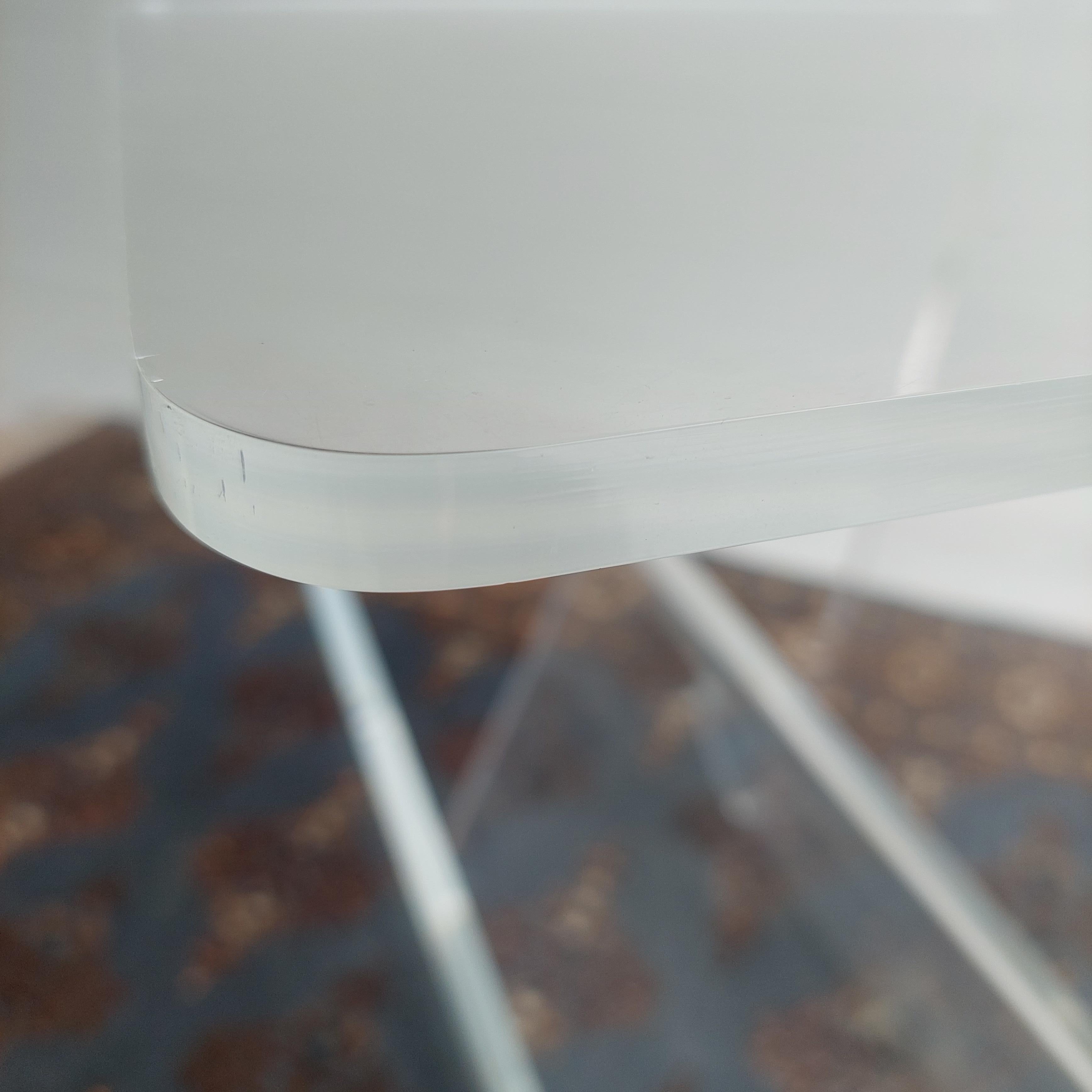 Mid Century Italian Acrylic Plexiglass Side Table with magazine rack, 70s 3