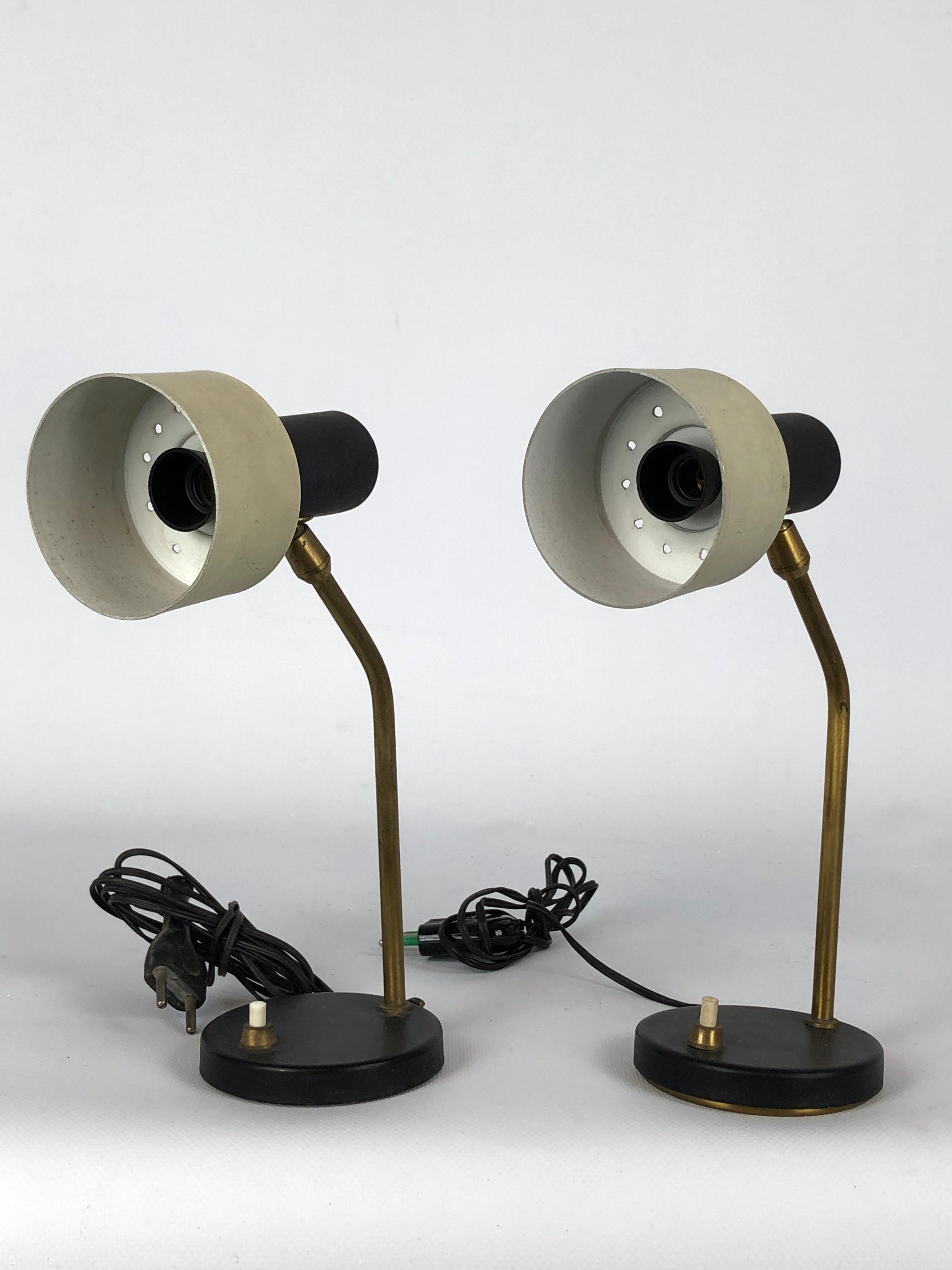 Brass Mid-Century Italian Adjustable Cone Table Lamps, Set of Two For Sale