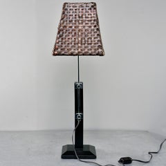 Midcentury Italian Adjustable Lamp with Original Woven Leather Shade