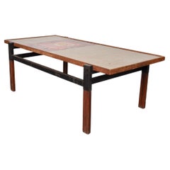 Mid-Century Italian Afrormosia Coffee Table - 1950s Iron and Colored Resin
