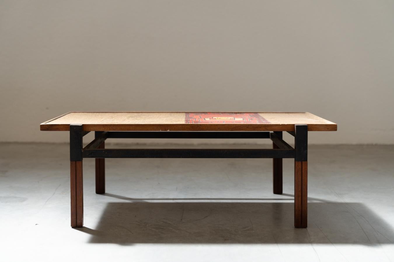 Mid-Century Italian Afrormosia, Iron & Colored Resin Coffee Table, 1950s For Sale 5