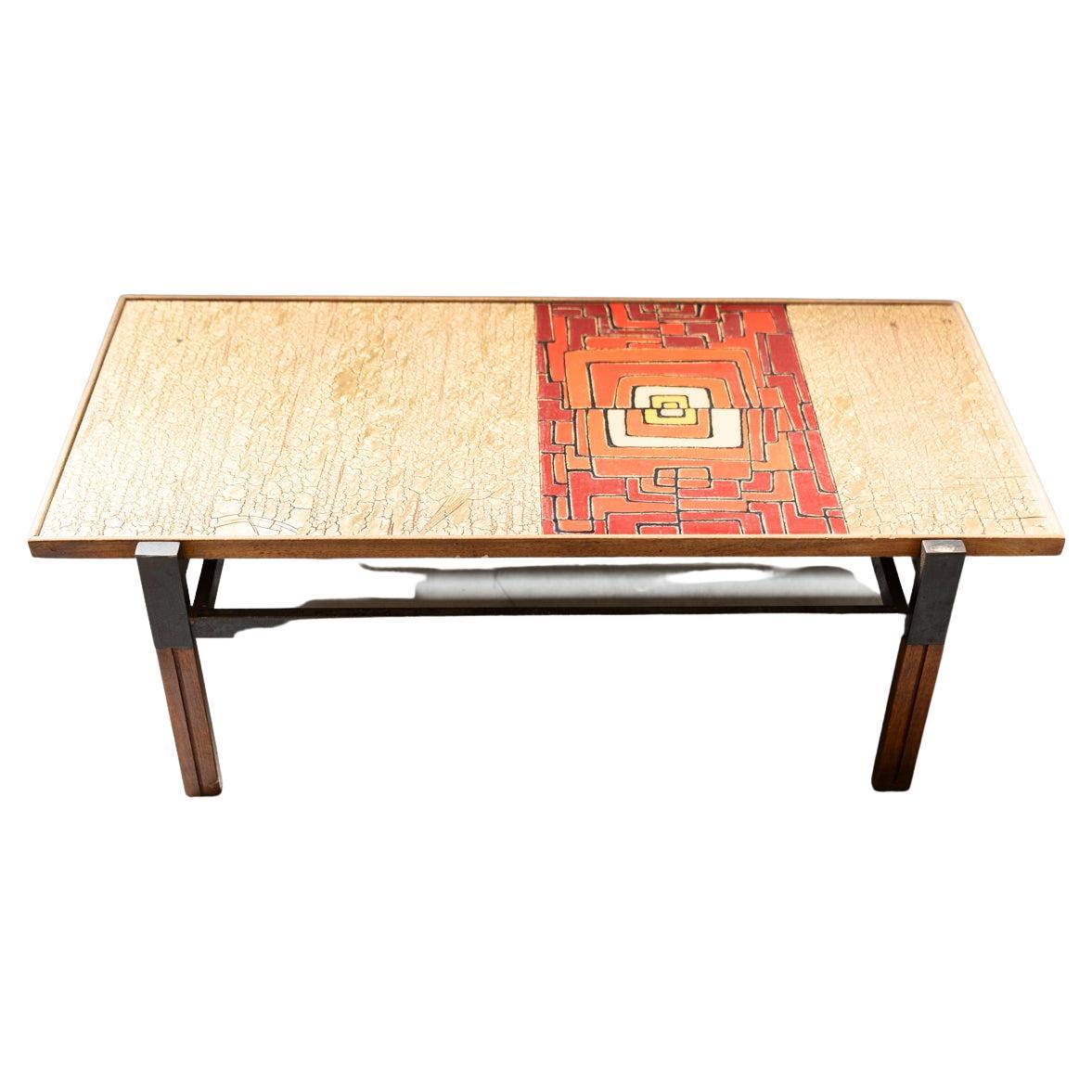 Mid-Century Italian Afrormosia, Iron & Colored Resin Coffee Table, 1950s