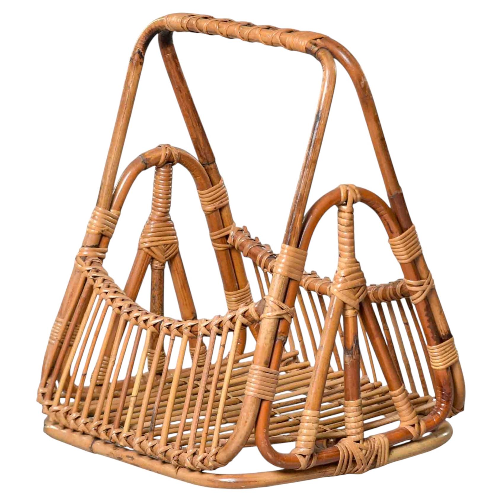 Mid-Century Italian Albini-Style Bamboo Magazine Basket