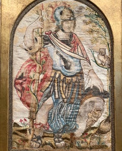 Midcentury Italian "Alexander the Great" Tapestry in Carved Gilt Frame