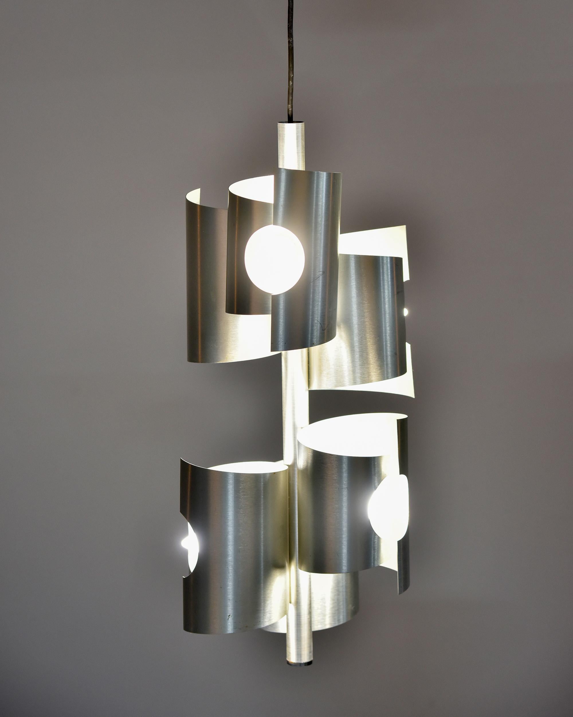 Aluminium Luminaire à 6 lampes en aluminium italien du milieu du siècle dernier en vente