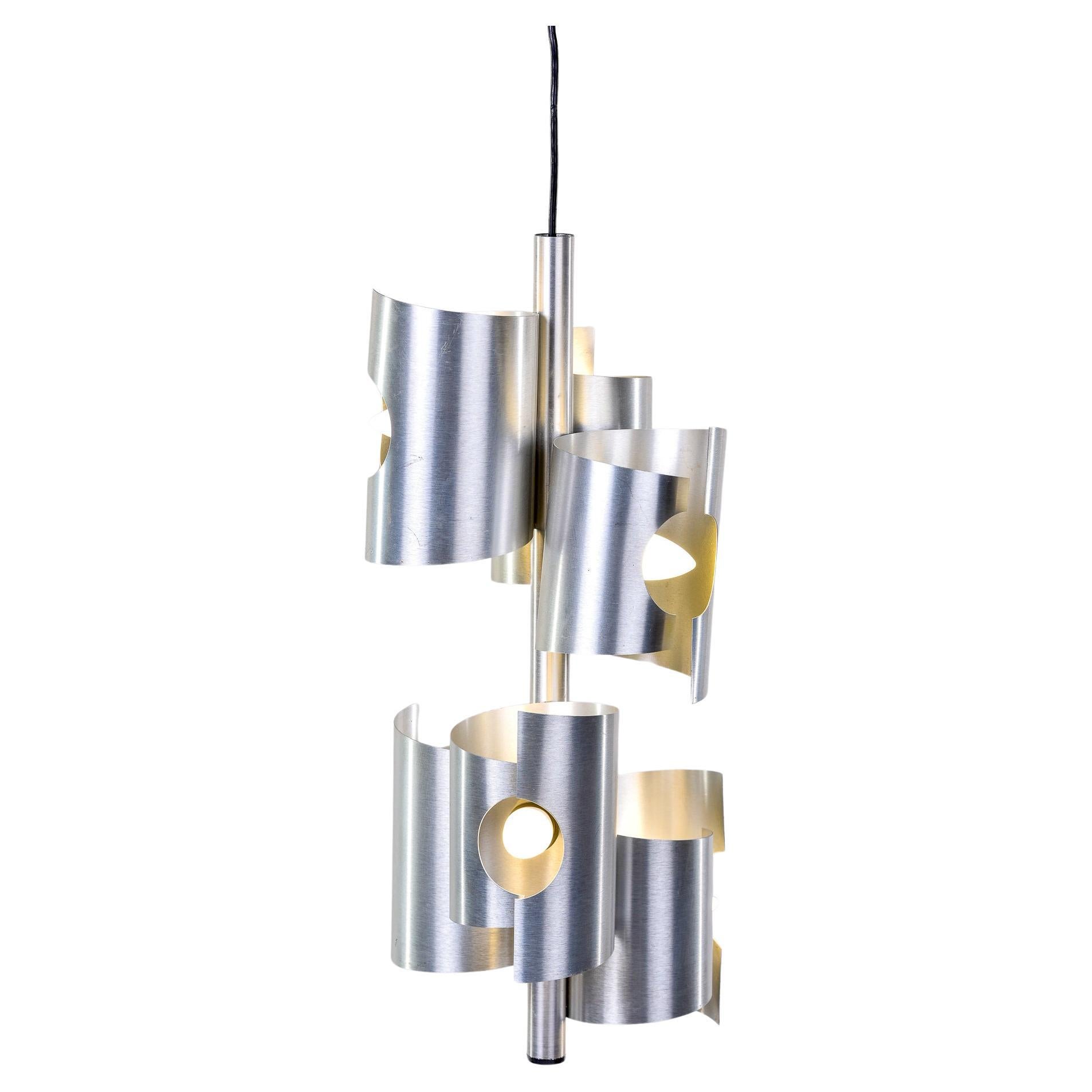 Mid-Century Italian Aluminum 6 Light Fixture For Sale