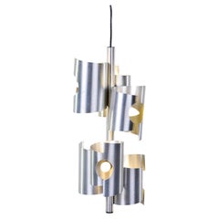 Retro Mid-Century Italian Aluminum 6 Light Fixture