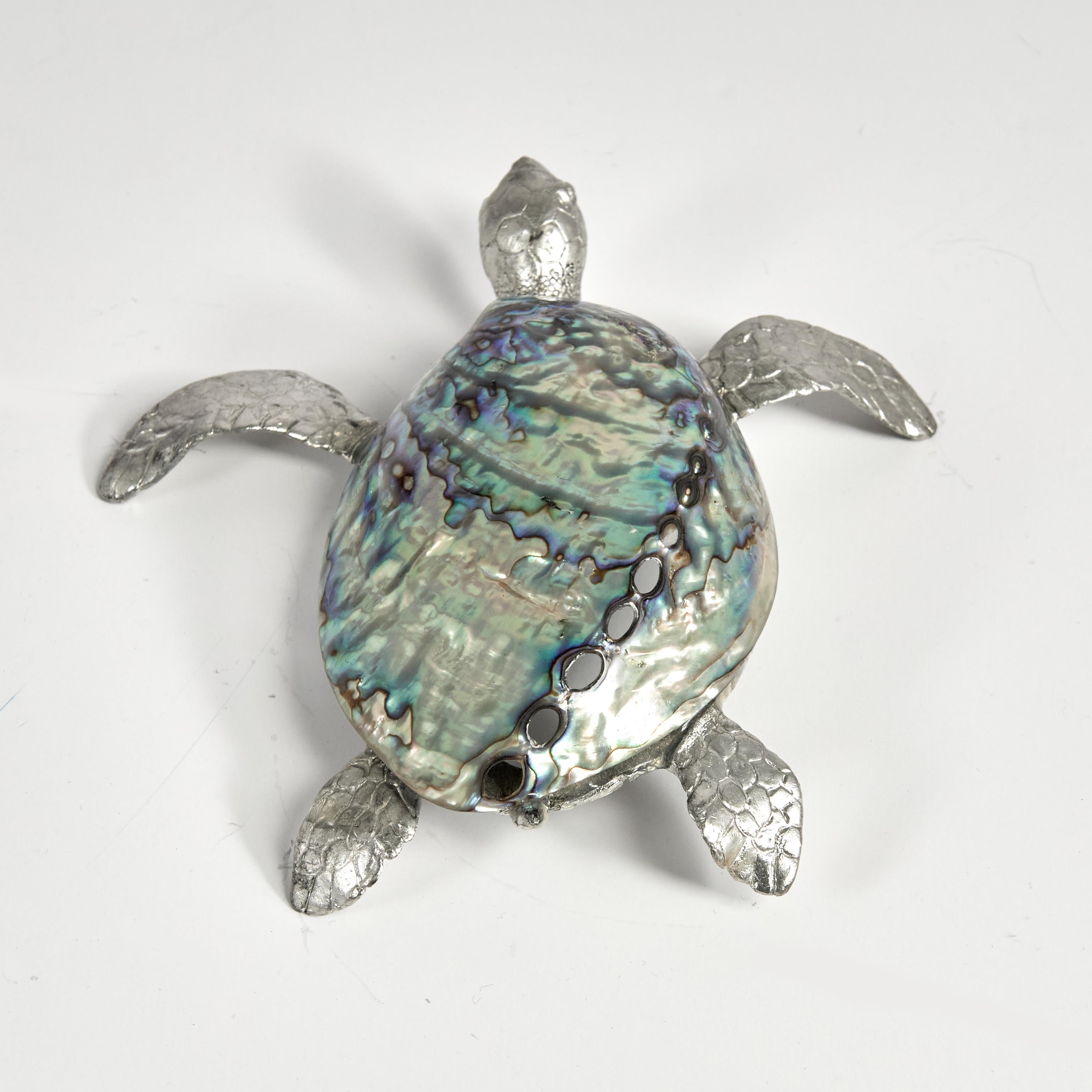 Mid-Century Modern Mid Century Italian Aluminum and Abalone Turtle Sculpture