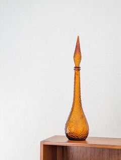 Mid-Century Italian Amber "Hobnail" Art Glass Genie Bottle Decanter, 1960s