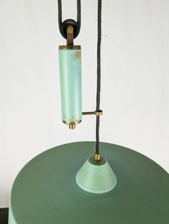 Mid-Century Italian Aquamarine & Brass Counterweight Hanging Lamp, 1950s