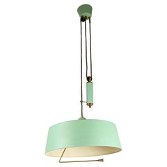 Mid-Century Italian Aquamarine & Brass Counterweight Hanging Lamp, 1950s
