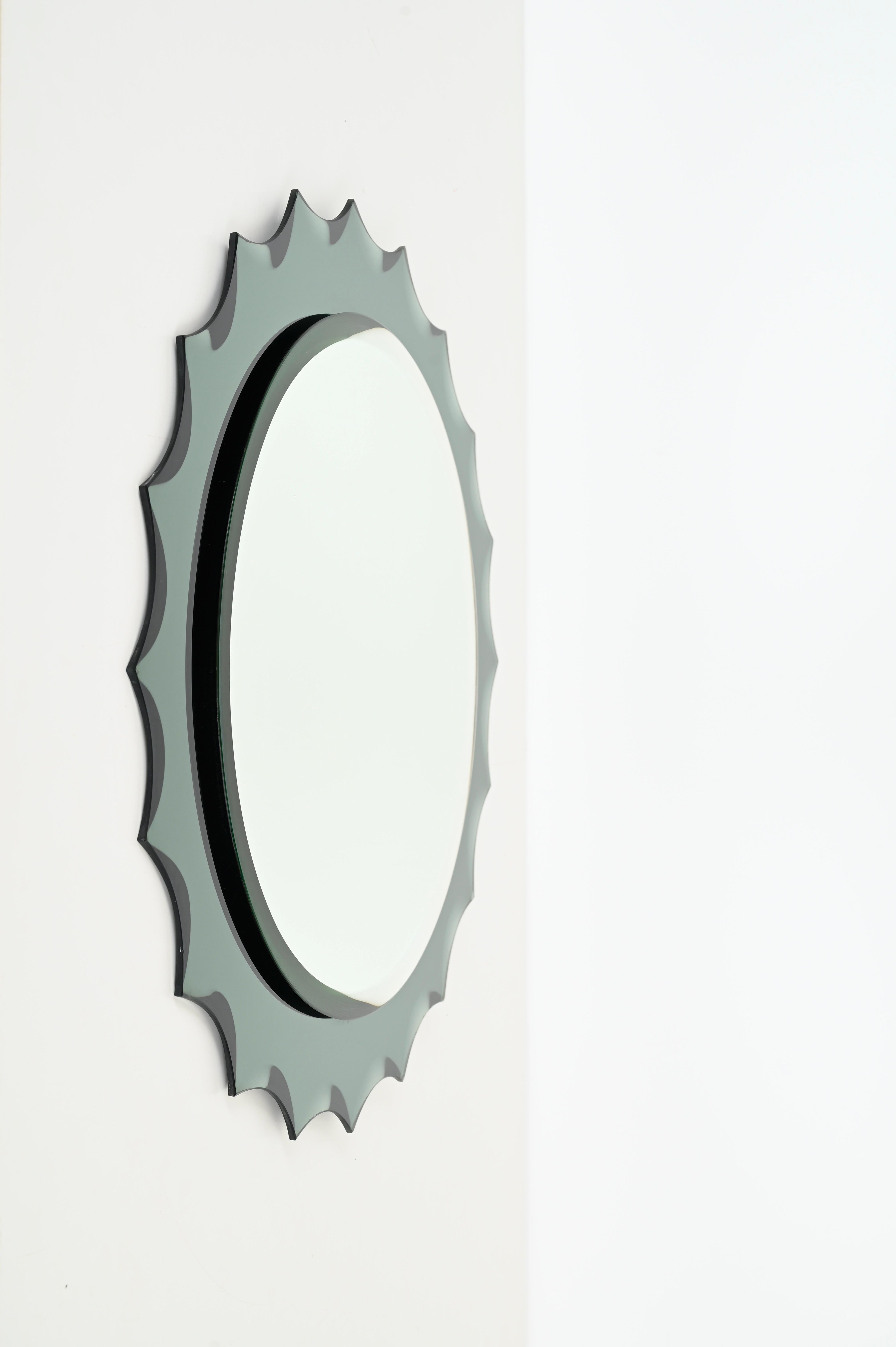 Miroir rond biseauté vert aigue-marine italien de Cristal Arte, années 1960 en vente 3