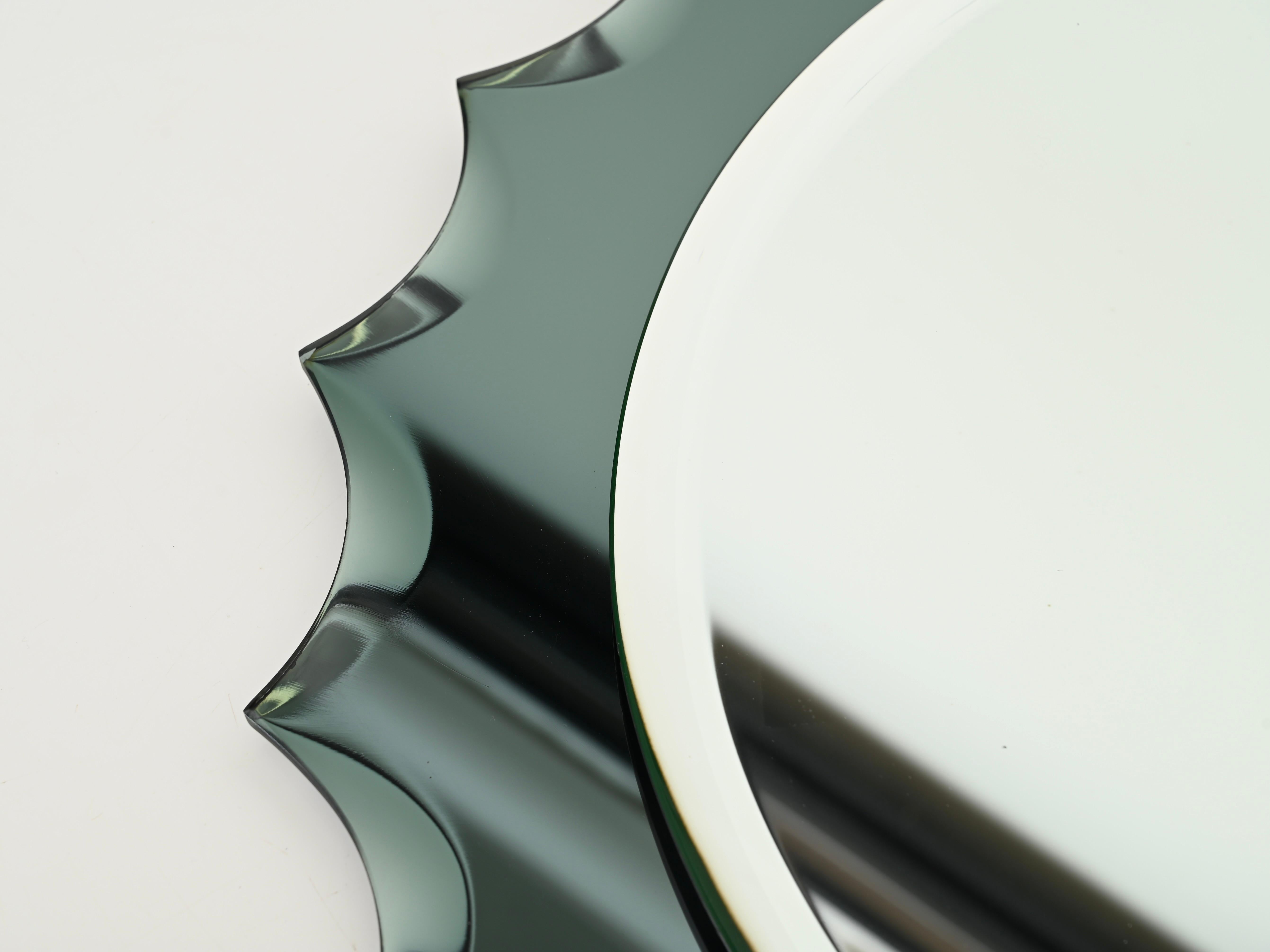 Biseauté Miroir rond biseauté vert aigue-marine italien de Cristal Arte, années 1960 en vente