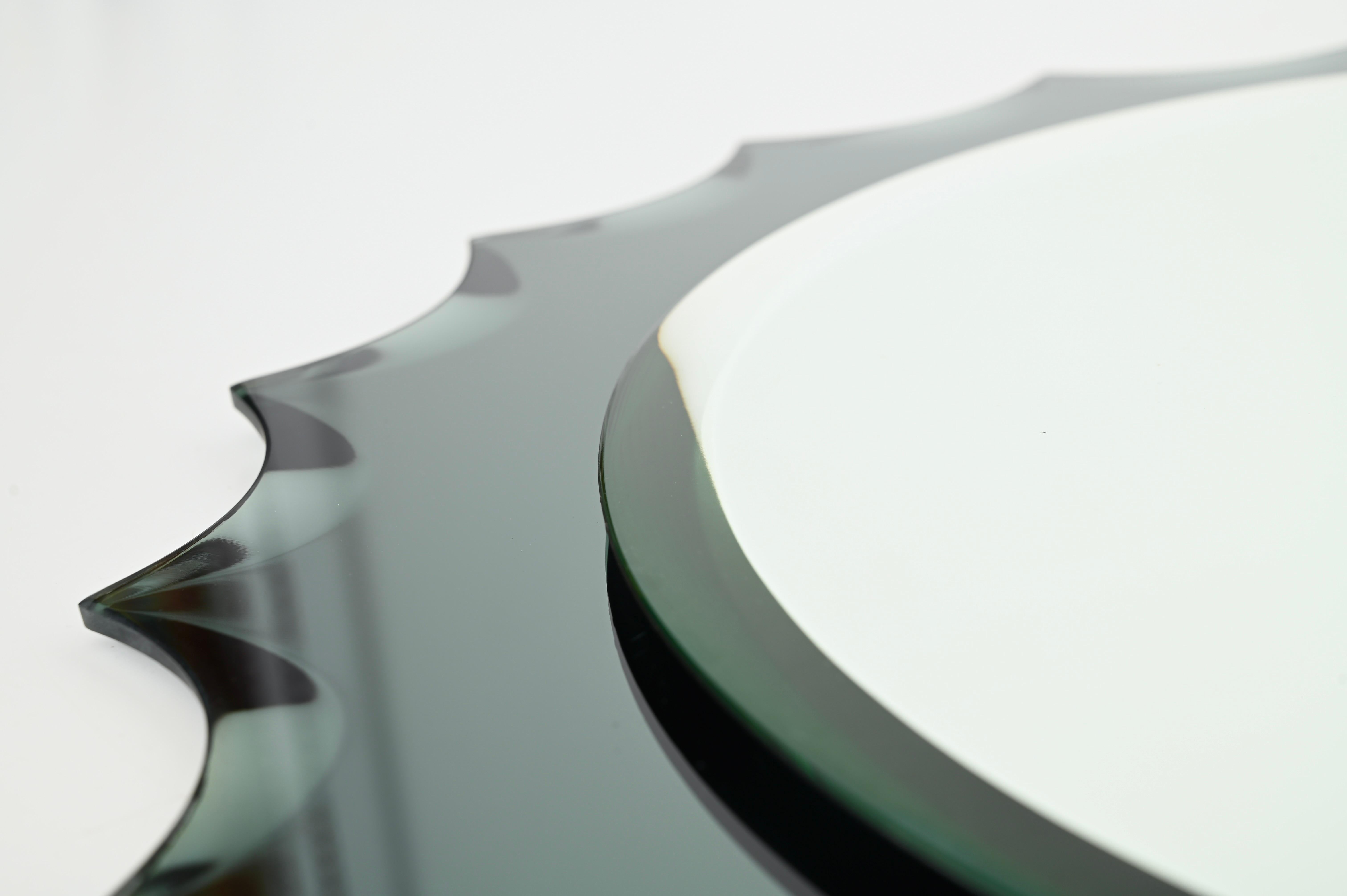 Verre d'art Miroir rond biseauté vert aigue-marine italien de Cristal Arte, années 1960 en vente