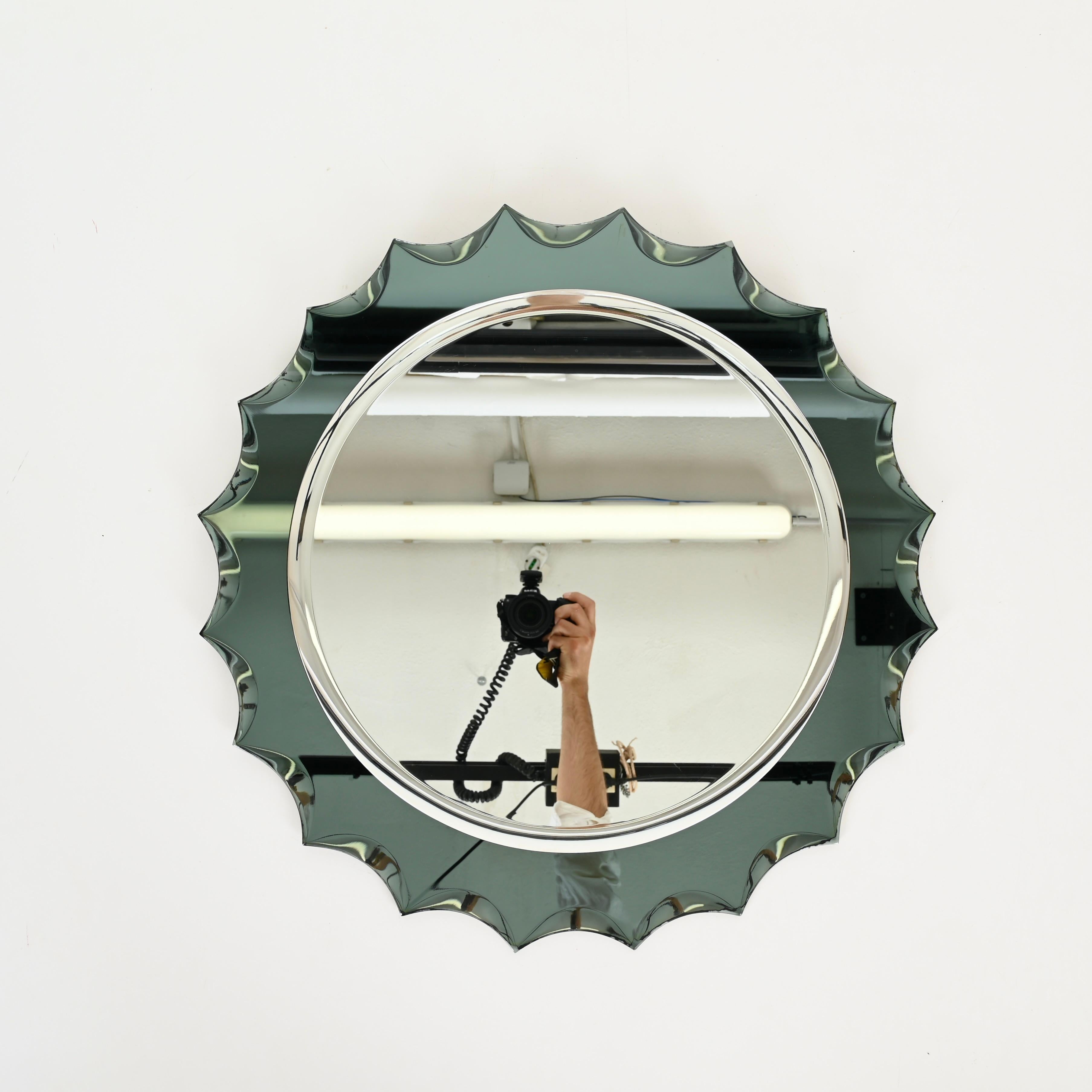 Miroir rond biseauté vert aigue-marine italien de Cristal Arte, années 1960 en vente 1