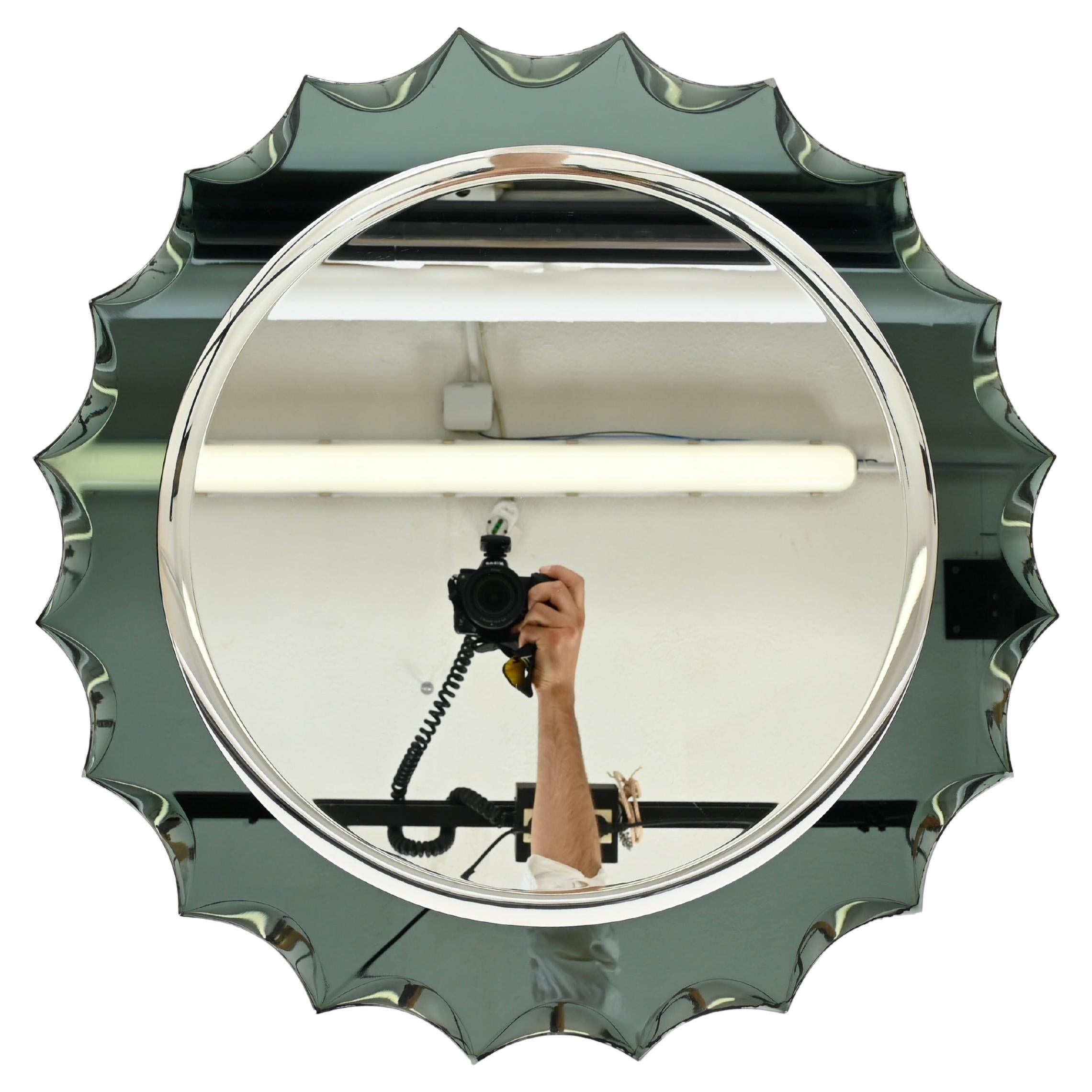 Miroir rond biseauté vert aigue-marine italien de Cristal Arte, années 1960 en vente