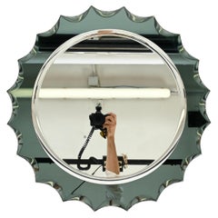 Miroir rond biseauté vert aigue-marine italien de Cristal Arte, années 1960