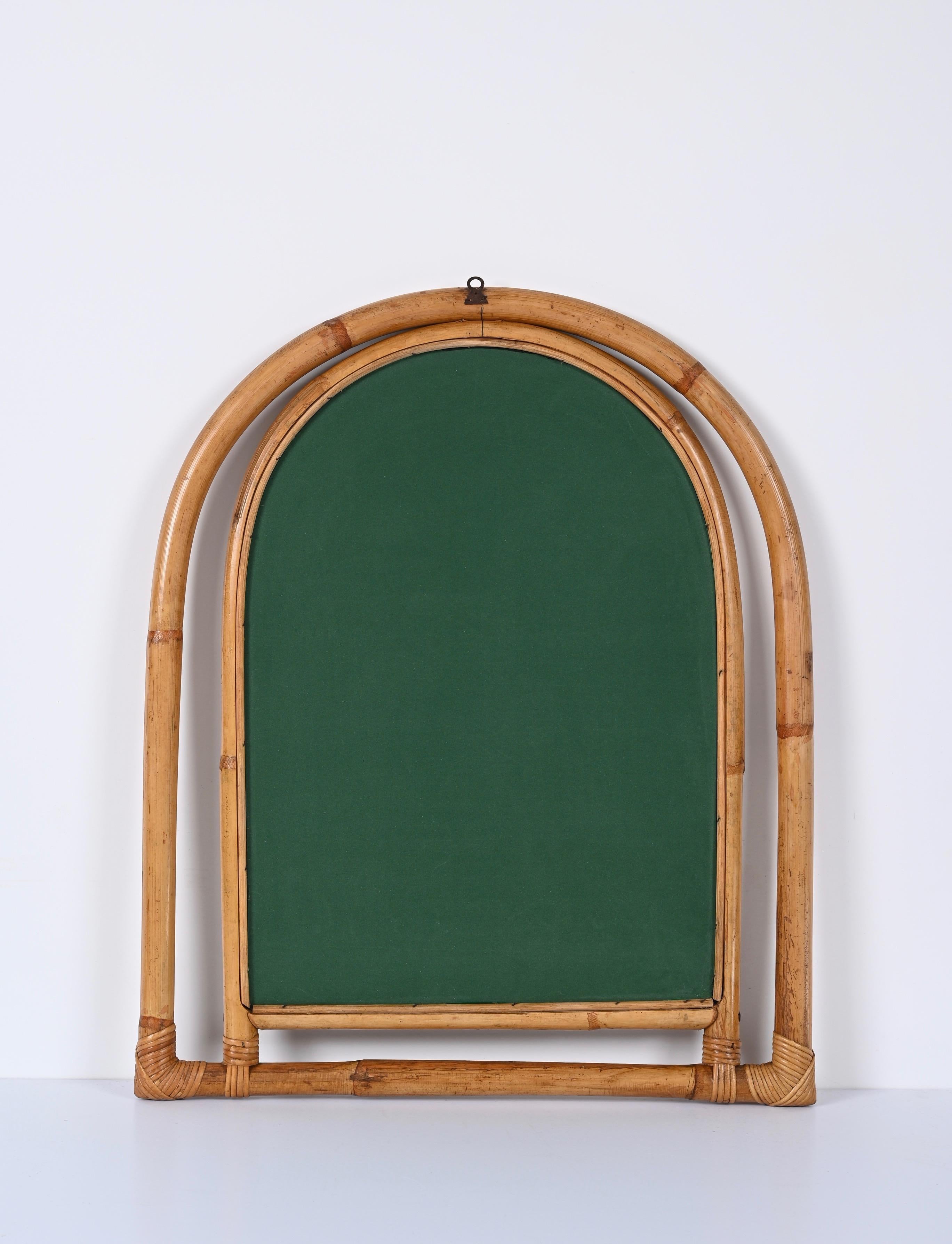 Midcentury Italian Arch Mirror with Double Bamboo and Rattan Frame, Italy, 1970s For Sale 6