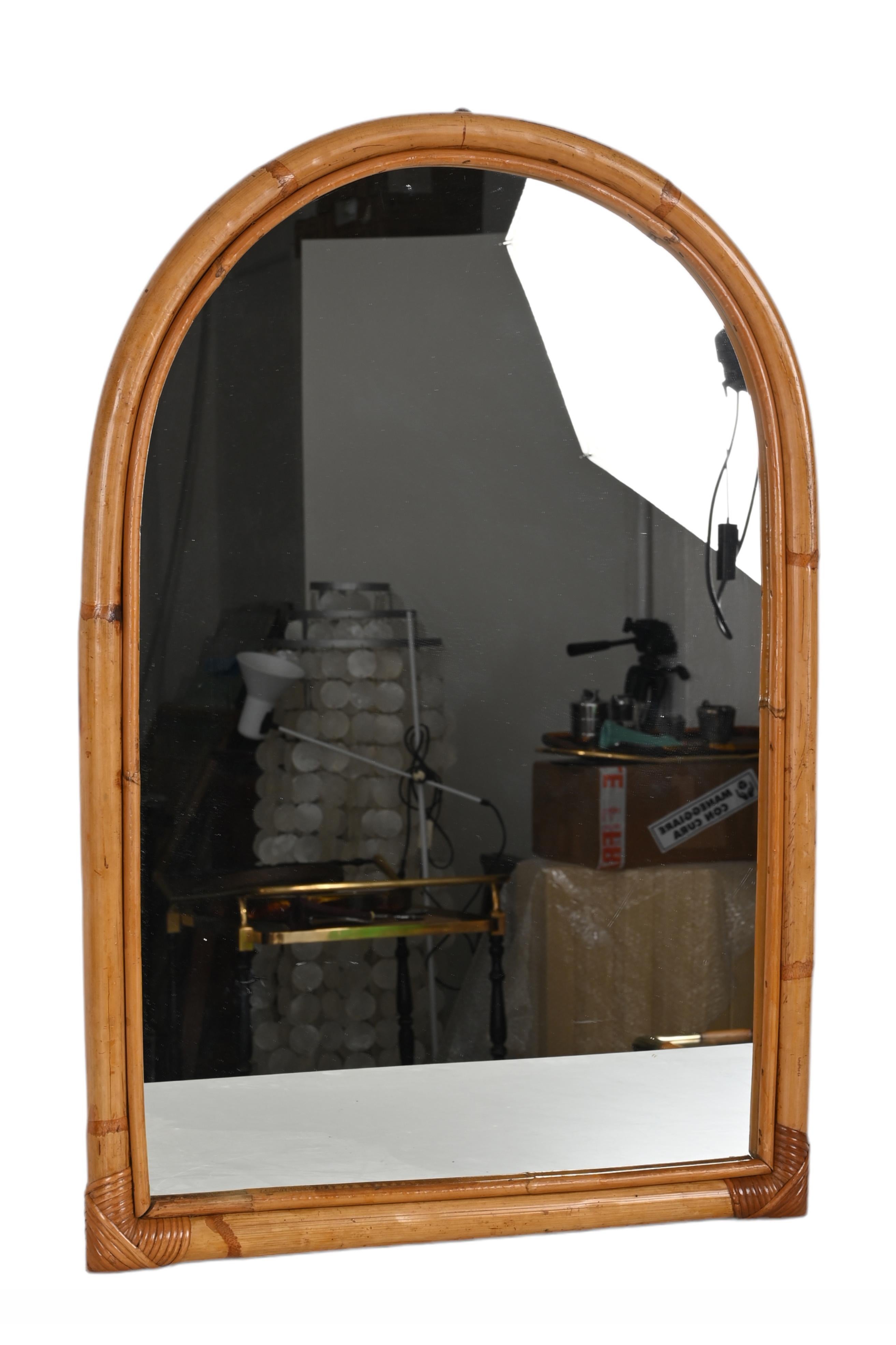 Mid-Century Italian Arch Mirror with Double Bamboo Wicker Frame, Italy 1970s 6