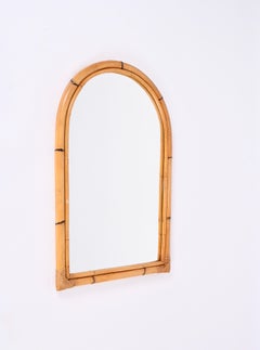 Mid-Century Italian Arch Mirror with Double Bamboo Wicker Frame, Italy 1970s
