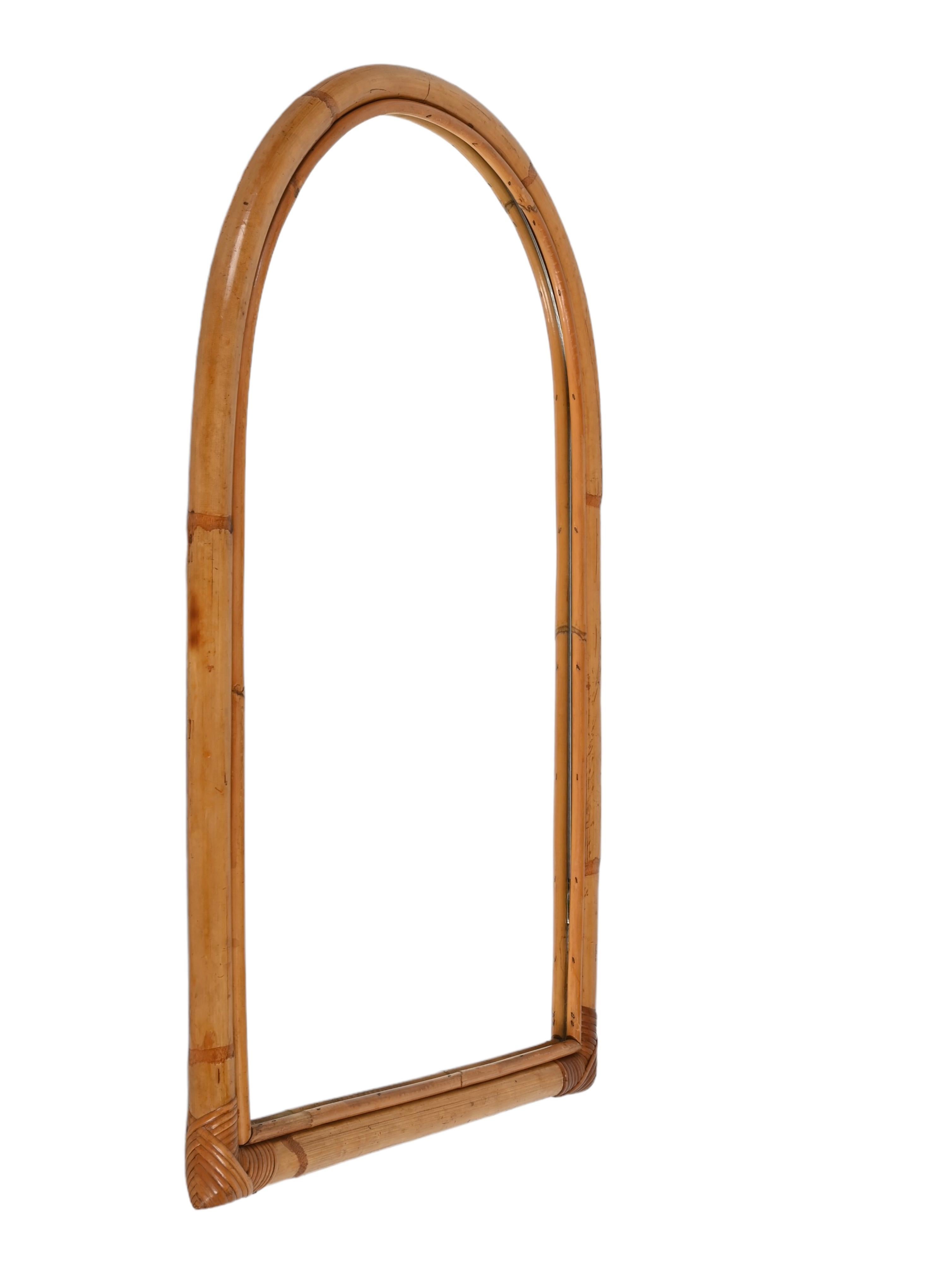 Mid-Century Italian Arch Mirror with Double Bamboo Wicker Frame, Italy 1970s 1