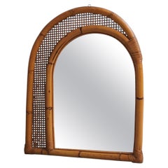 Mid-Century Italian Arch Wall Mirror in Bamboo and Woven Wicker, 1970s