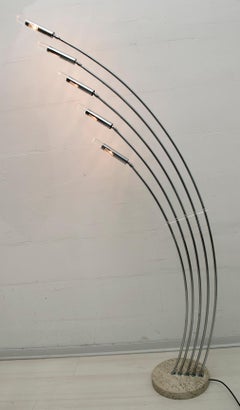 Midcentury Italian Arched Floor Lamp 5 Lights Chrome Metal and Lucite, 1960s