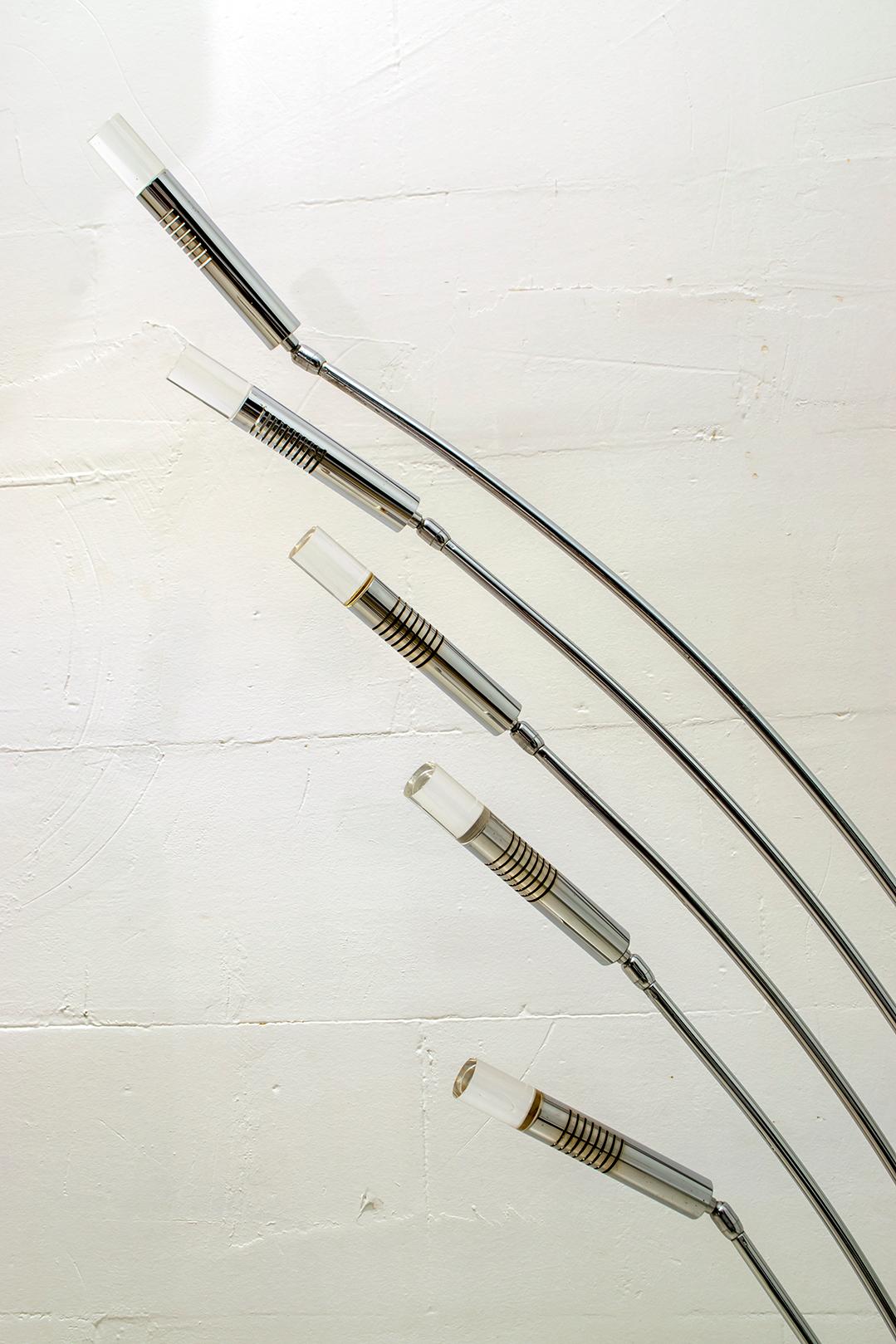 Midcentury Italian Arched Floor Lamp 5 Lights Chrome Metal and Lucite, 1960s For Sale 2