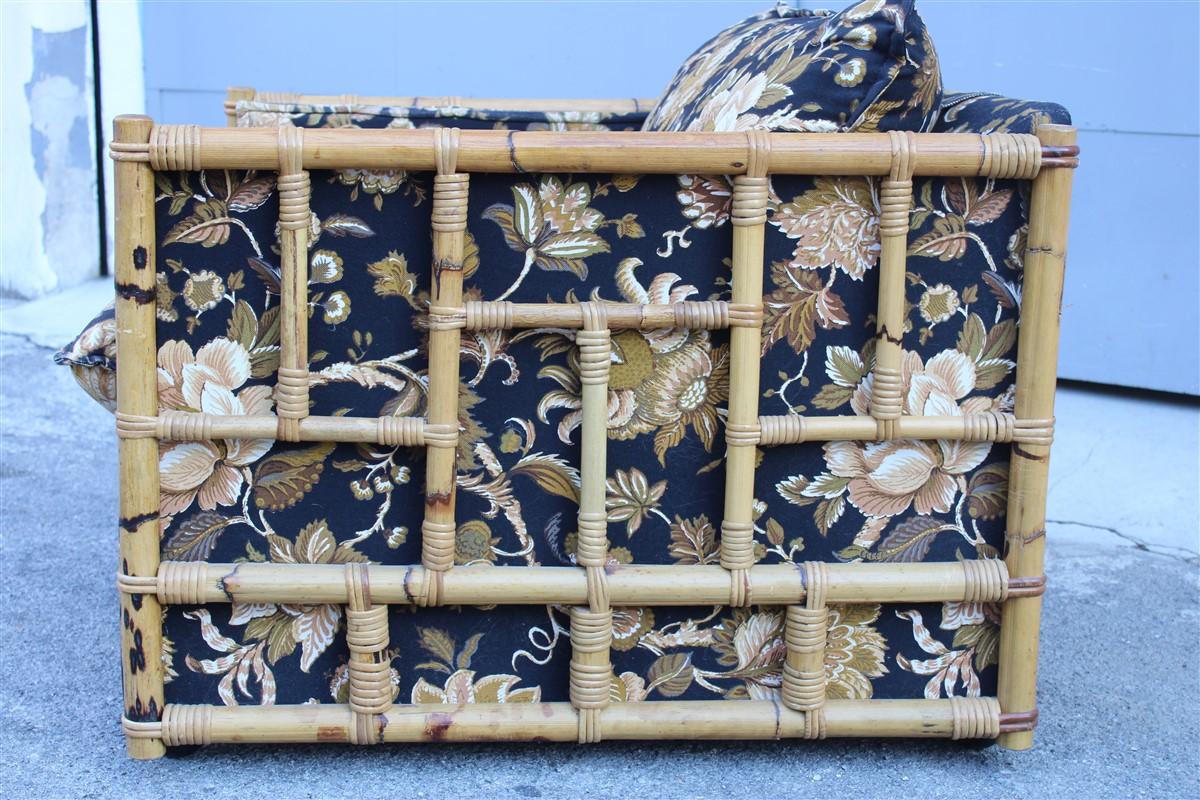 Italienischer Sessel aus der Mitte des Jahrhunderts aus Rohr und Bambusstoff mit Vivai Del Sud-Blume (Moderne der Mitte des Jahrhunderts) im Angebot