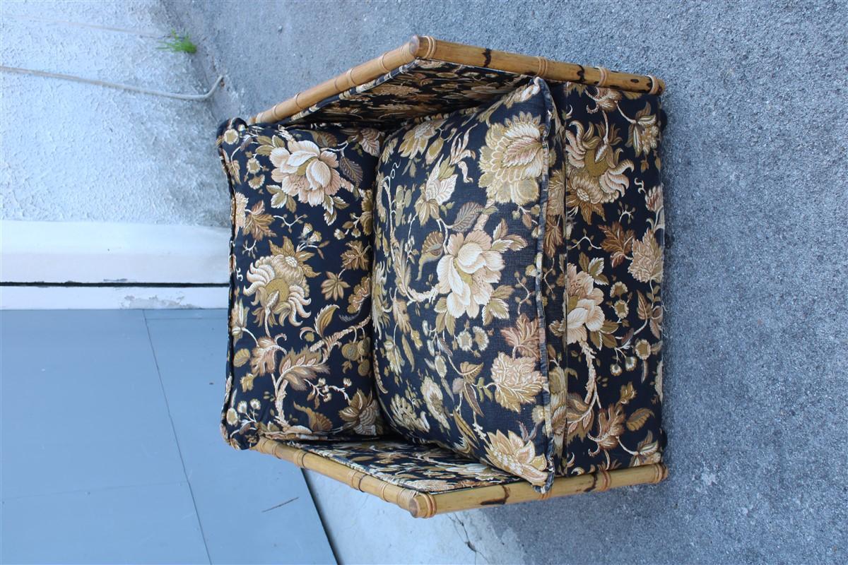 Mid-century Italian Armchair in Cane and Bamboo Fabric with Vivai Del Sud Flower In Good Condition For Sale In Palermo, Sicily