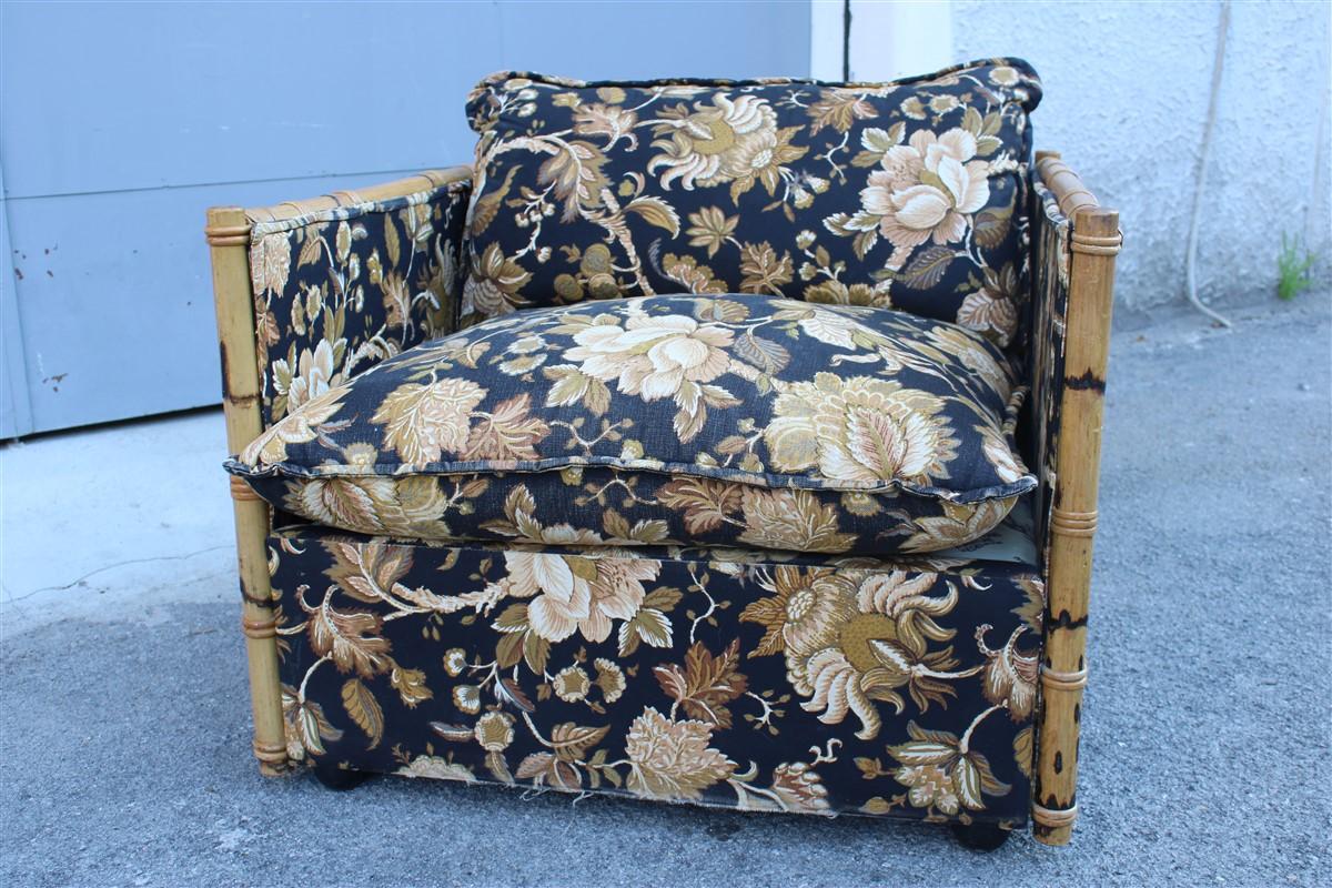 Mid-20th Century Mid-century Italian Armchair in Cane and Bamboo Fabric with Vivai Del Sud Flower For Sale