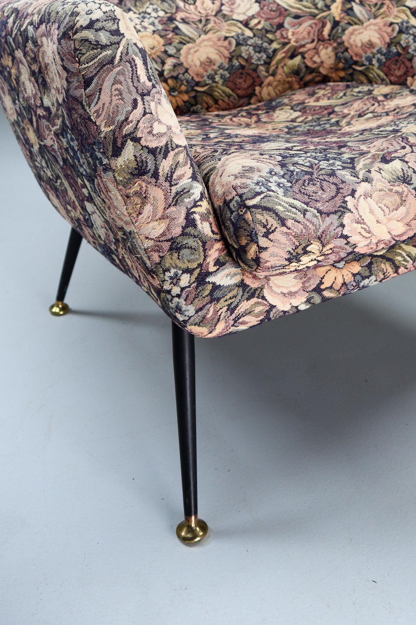 Midcentury Italian Armchair in Original Wool Flower Fabric, 1950s 6