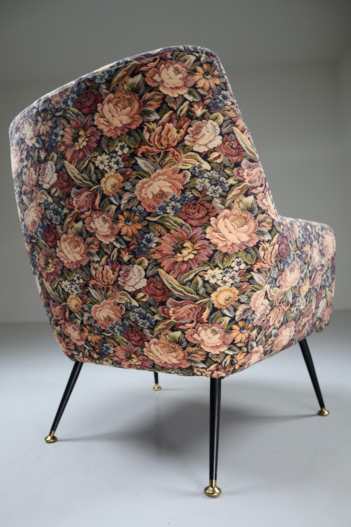 Mid-Century Modern Midcentury Italian Armchair in Original Wool Flower Fabric, 1950s