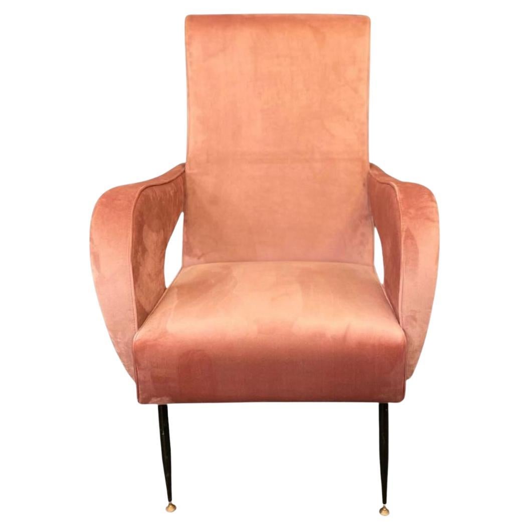 Mid-Century Italian Armchair in Pink Velvet