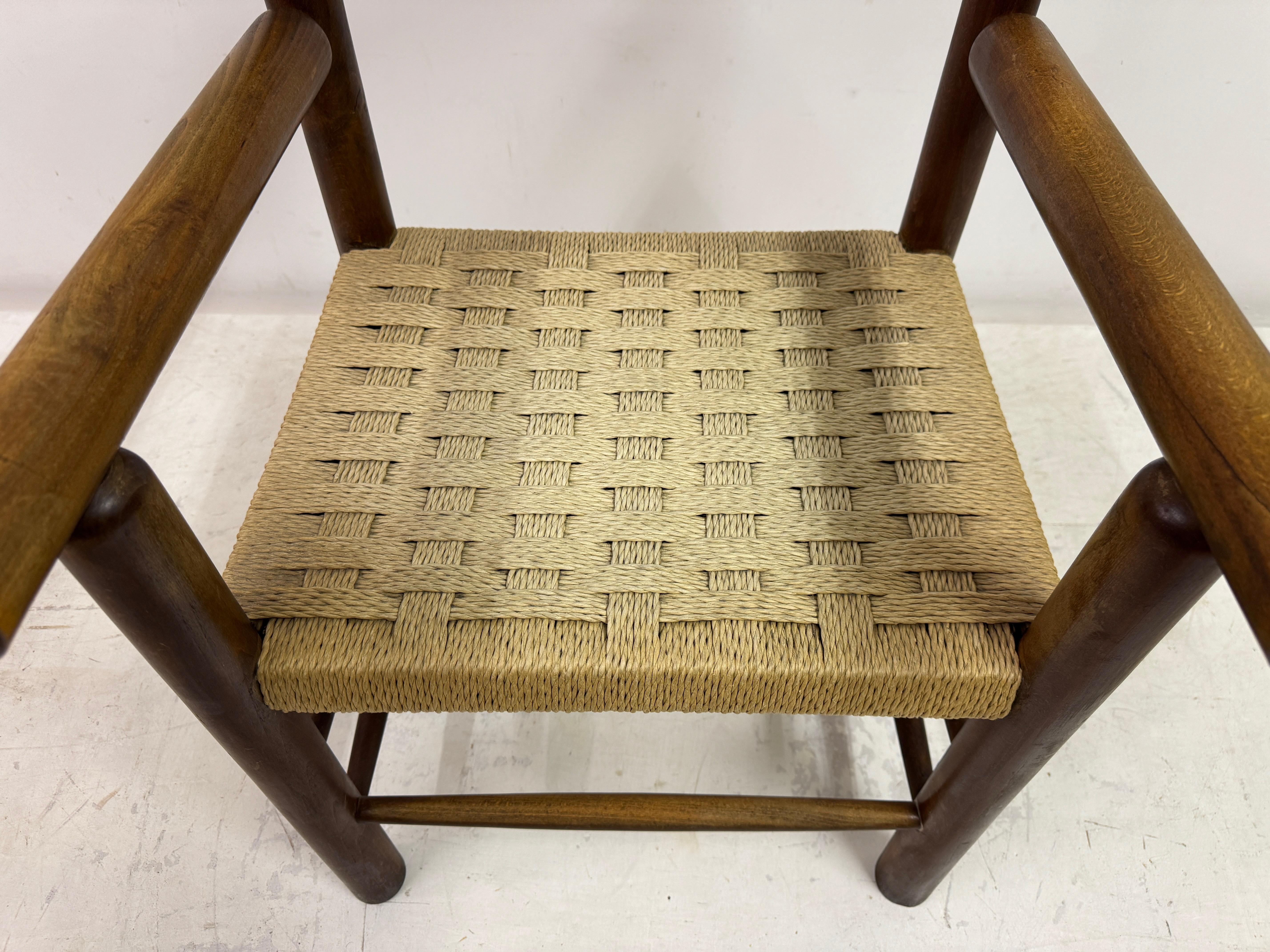 20th Century Mid Century Italian Armchair With Rush Seat For Sale