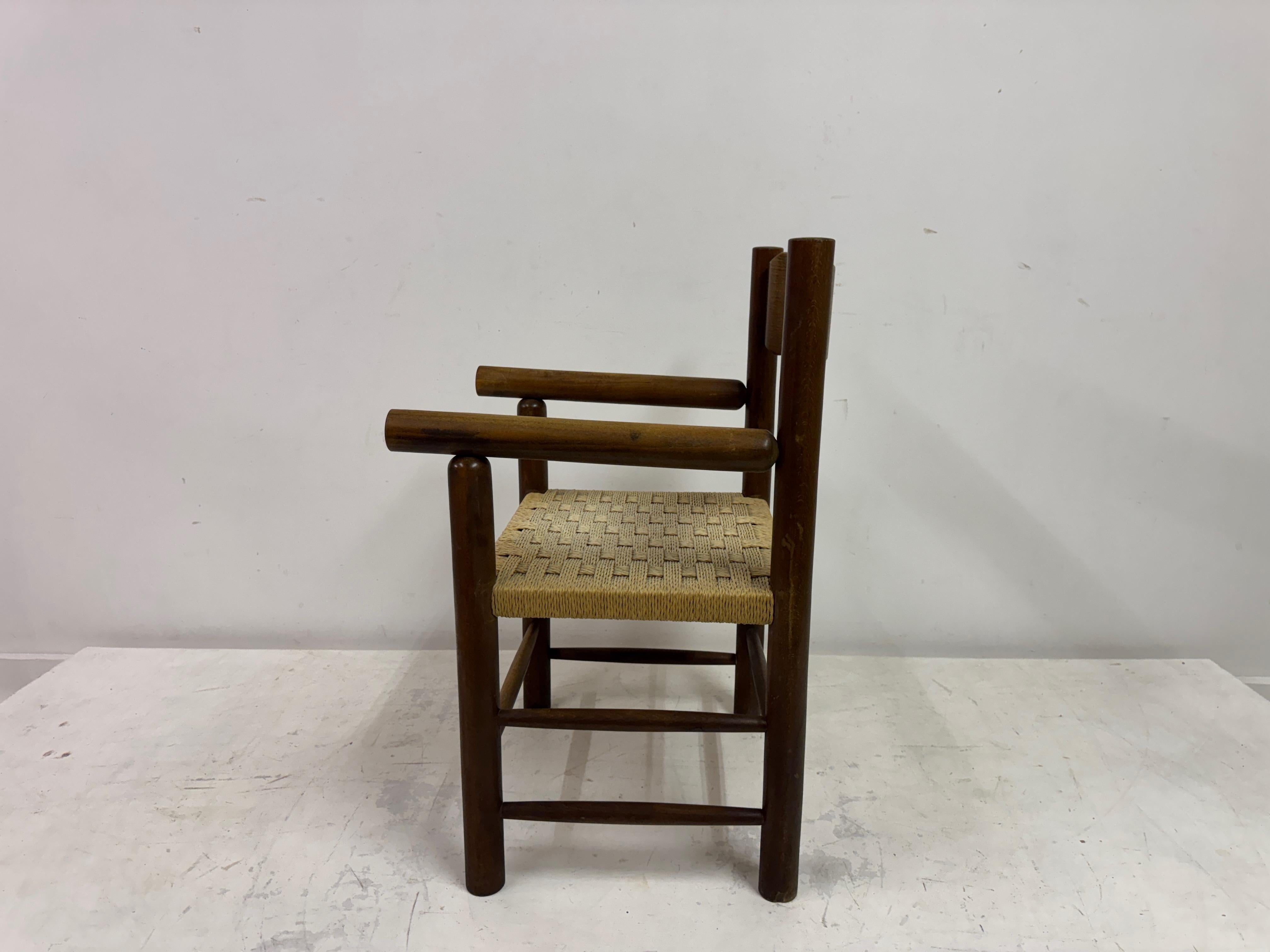 Mid Century Italian Armchair With Rush Seat For Sale 4