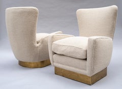 Mid-Century Italian Armchairs, 1960s, Reupholstered in Larsen Wool Boucle'