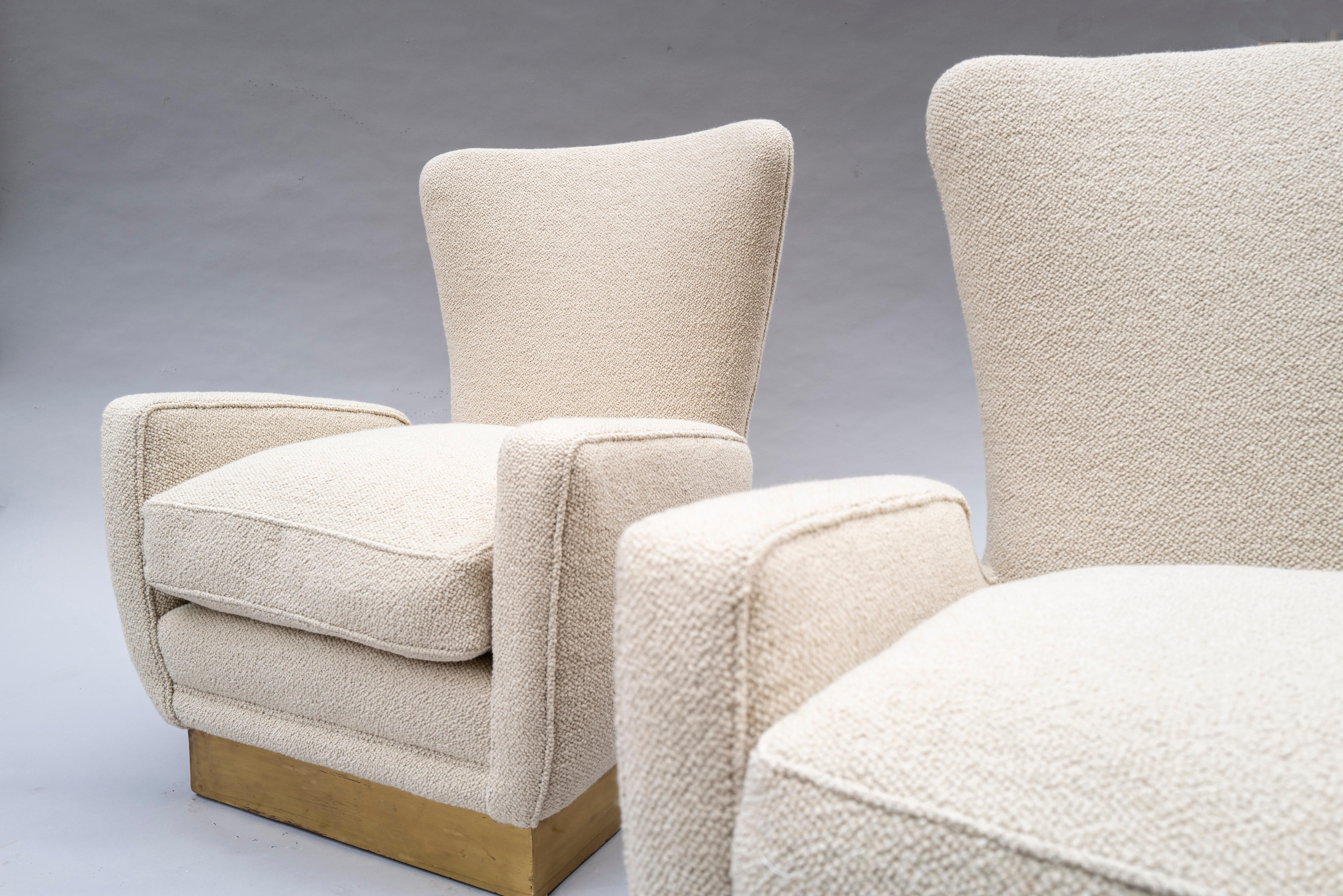 Mid-Century Italian Armchairs, 1960s, Reupholstered in Larsen Wool Boucle' In Good Condition For Sale In Torino, Piemonte