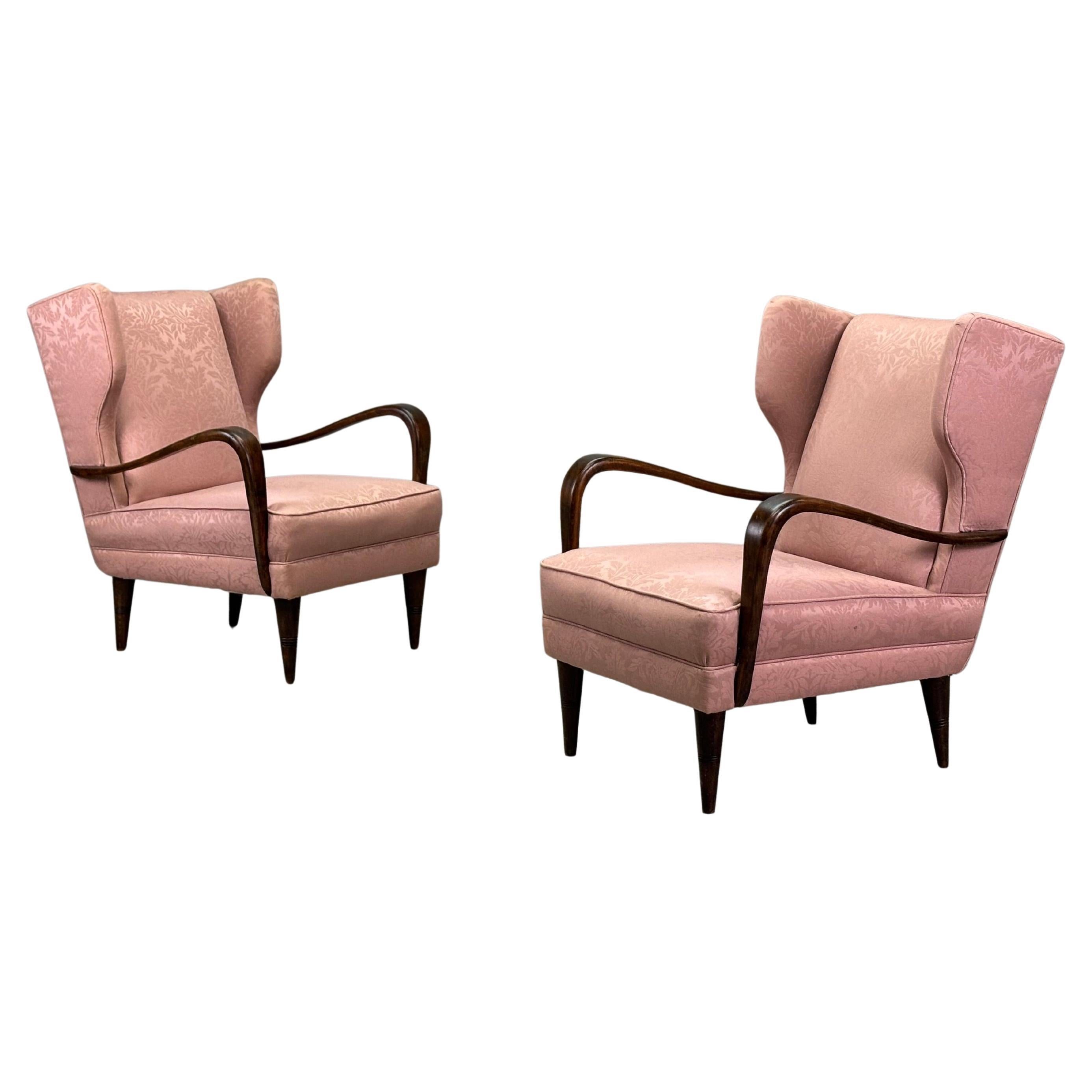 Italienische Sessel aus der Jahrhundertmitte mit rosa Jacquard-Polsterung, 2er-Set