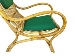 Mid-Century Italian Armchairs in Rattan, Rush & green fabric, 1960s