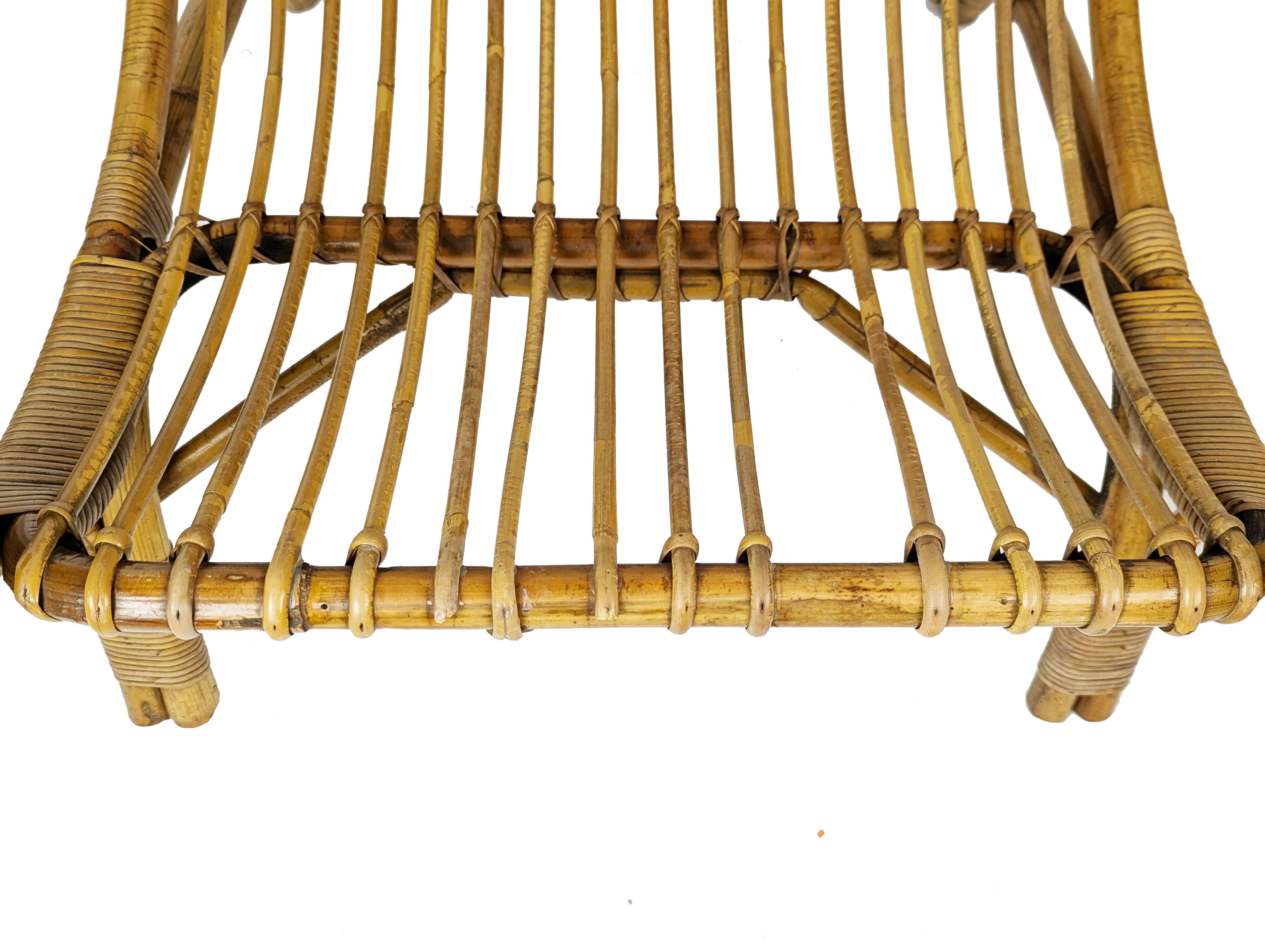 Mid-Century Italian Armchairs in Rattan, Rush & green fabric, 1960s For Sale 1
