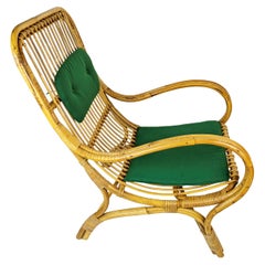 Mid-Century Italian Armchairs in Rattan, Rush & green fabric, 1960s