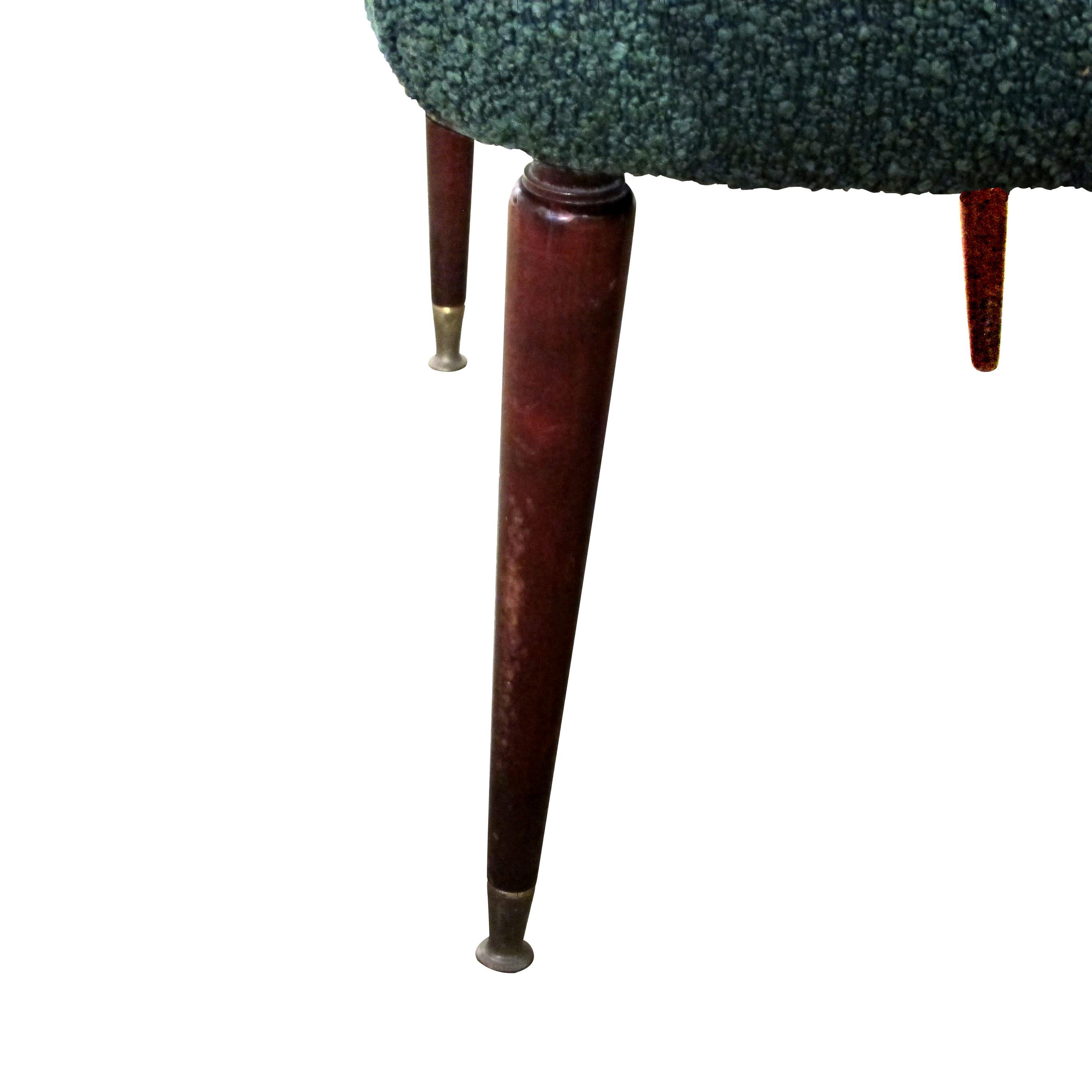 Mid-Century Italian Art Deco Stool with Backrest Newly Upholstered For Sale 1
