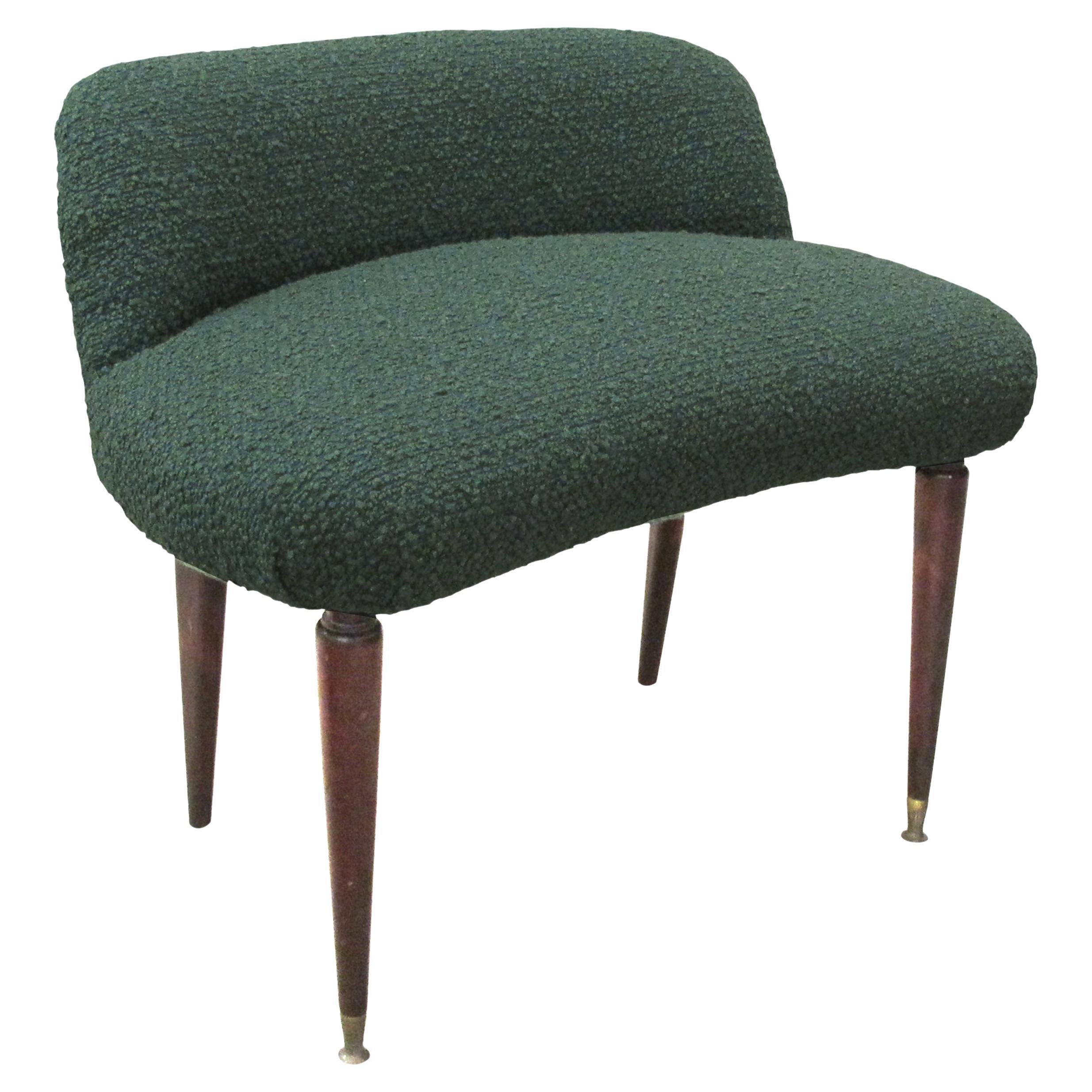 Mid-Century Italian Art Deco Stool with Backrest Newly Upholstered
