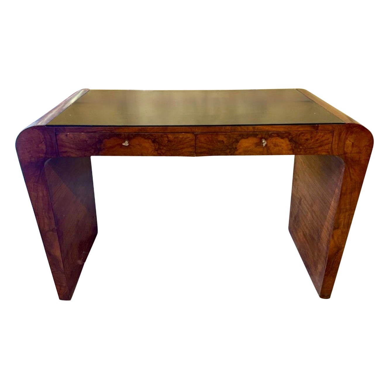 Italienischer Art-Déco-Schreibtisch aus der Jahrhundertmitte mit Glasplatte im Angebot