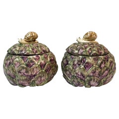 Mid-Century Italian Artichoke and Snail Condiment Dishes Signed Coronet with AG